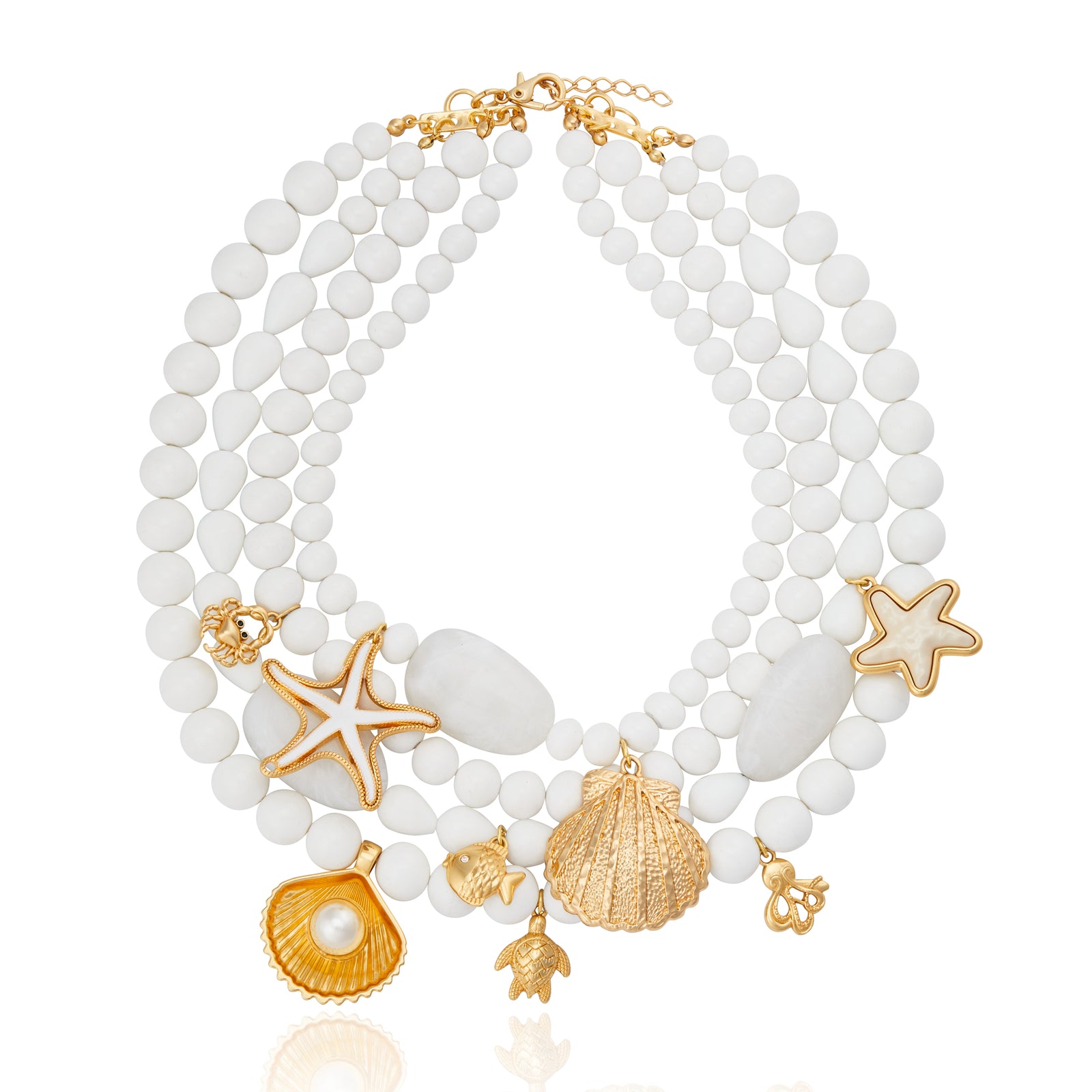 Colar Conceito Pedras Brancas Conchas e Estrela Branco
