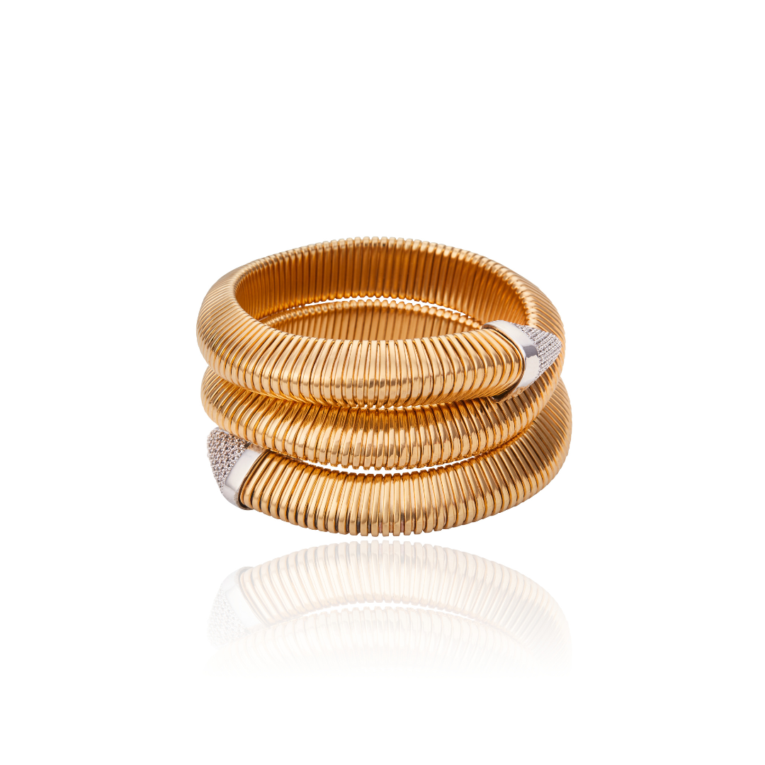 Bracelete 3 Voltas Ponteira com Cristais Coliseu Ouro