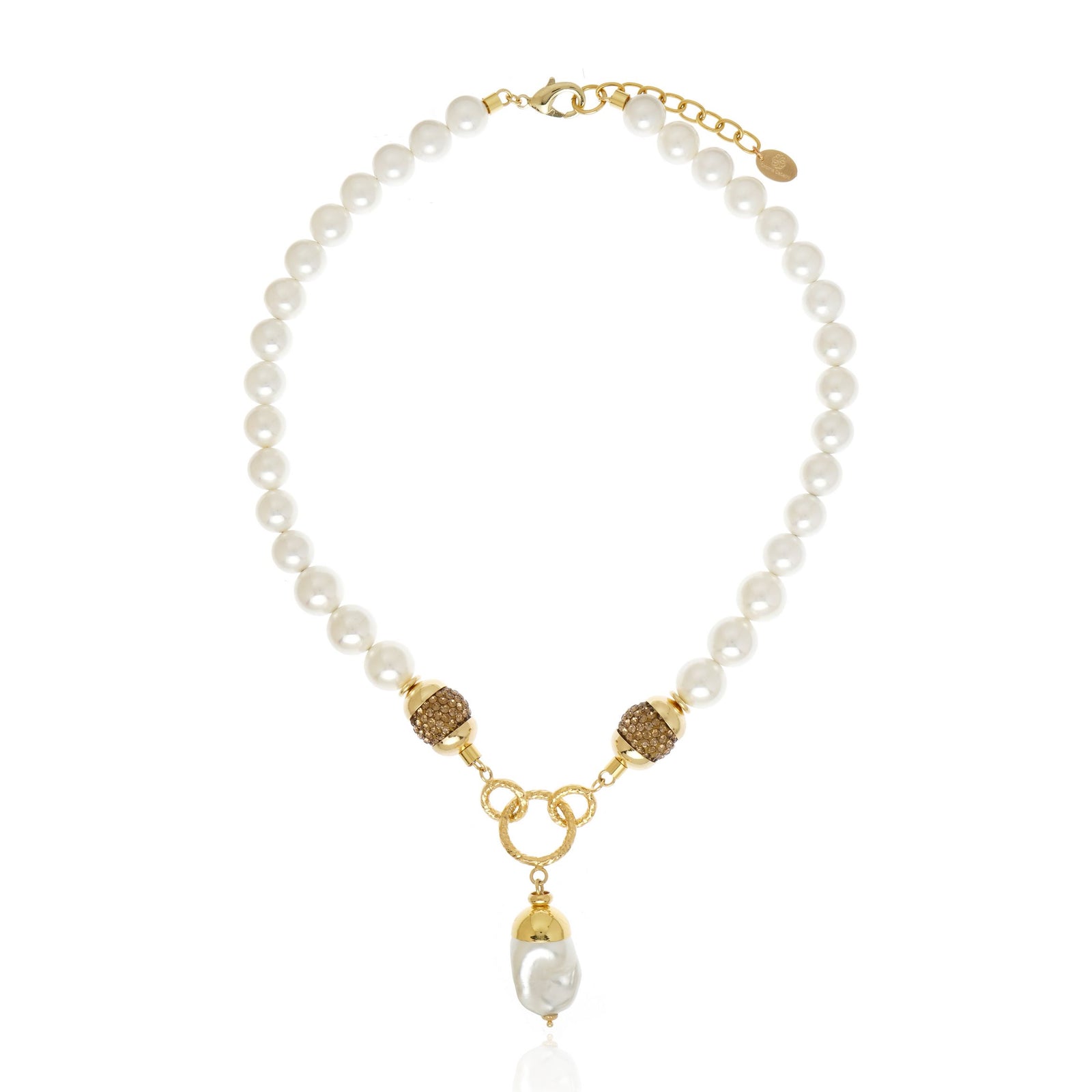 COLAR GOTA PEROLA BARROCA COM CRISTAIS Ouro