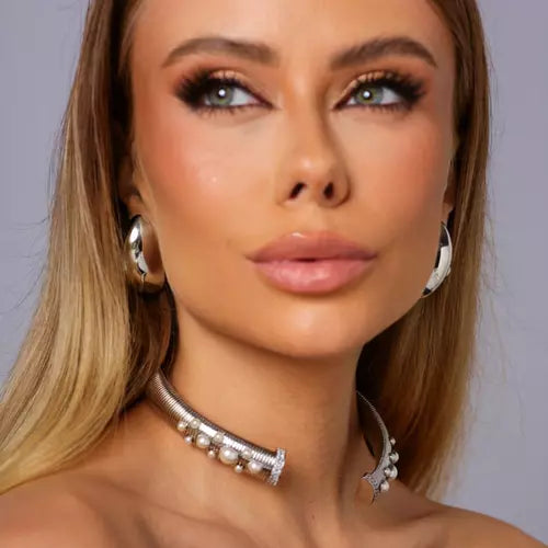 Chocker Tubogás Com Pérolas Coliseu Prata