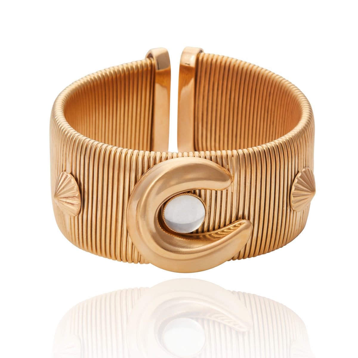 Bracelete Bali Tubogas Cabochon Cristal Ouro