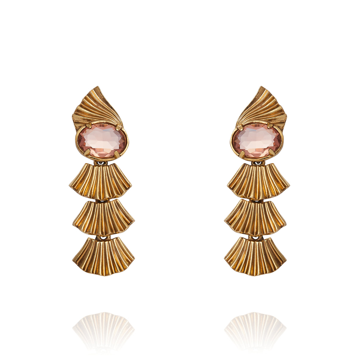 Brinco Milano Cristal Oval Pessego Ouro