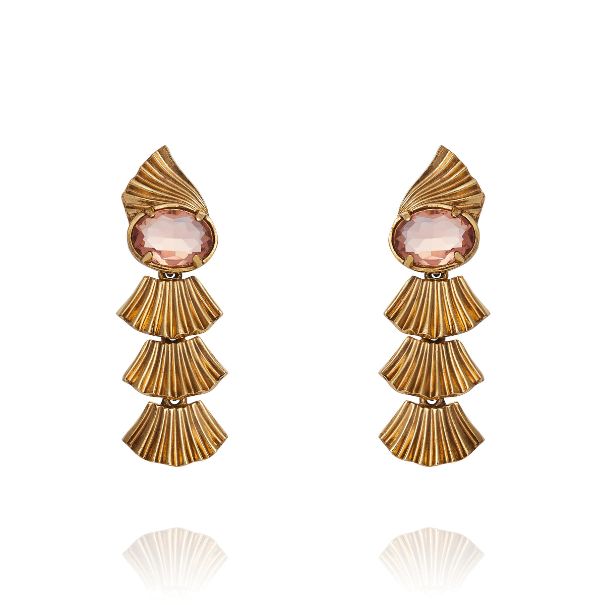 Brinco Milano Cristal Oval Pessego Ouro