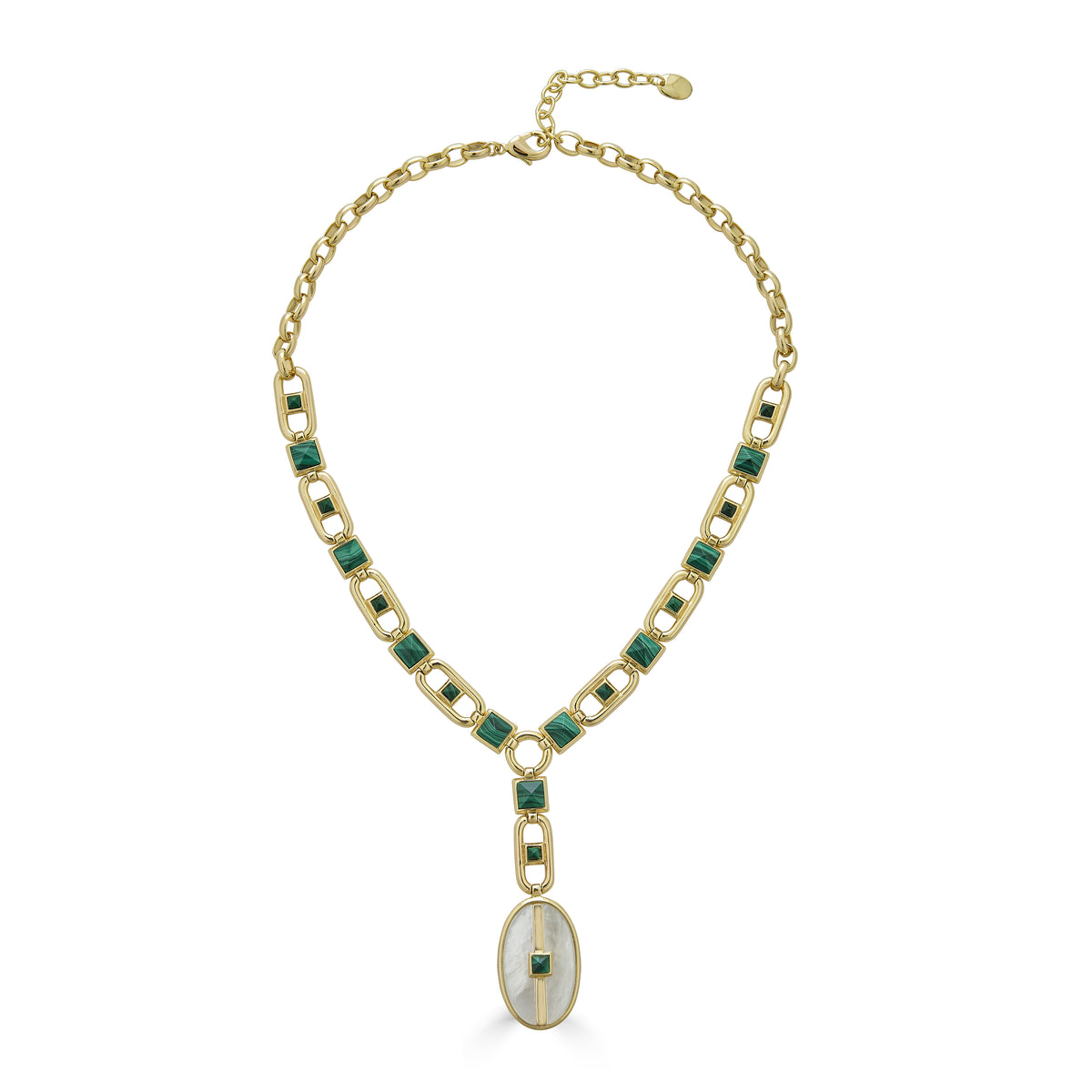 Colar Pingente Pureza Madreperola com Malaquita Ouro
