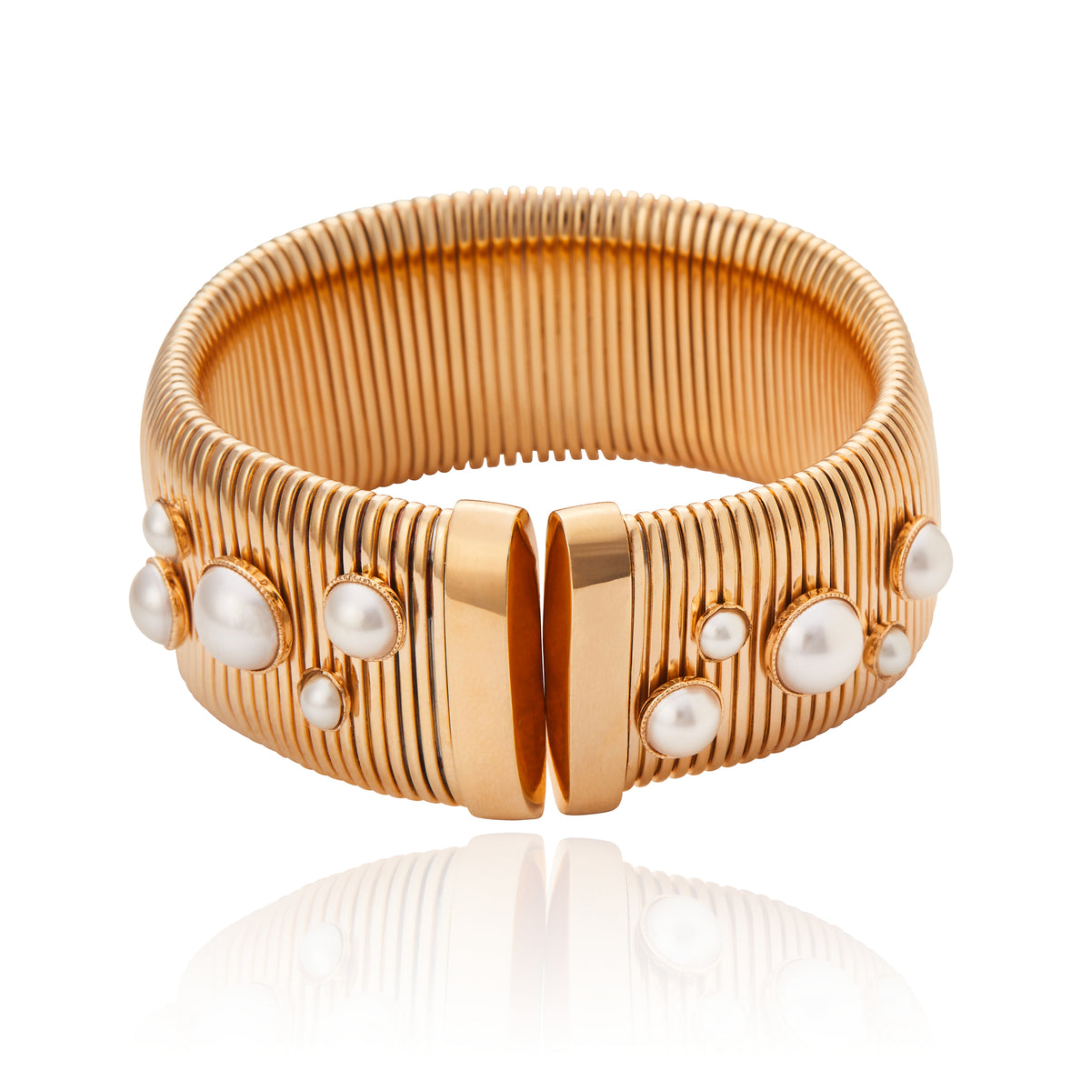 Bracelete Tubogás Com Pérolas Coliseu Ouro