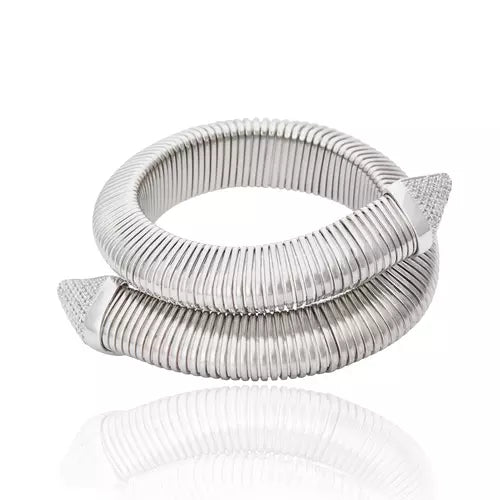 Bracelete Uma volta Ponteira Com Cristal Coliseu Prata