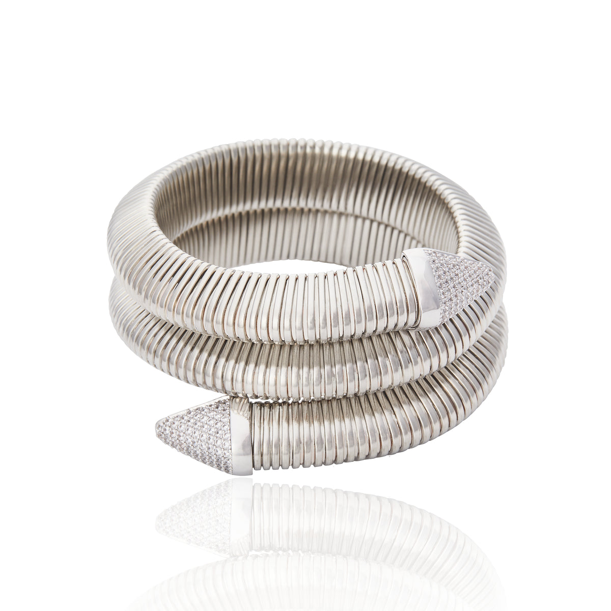 Bracelete 3 Voltas Ponteira Com Cristal Coliseu Prata