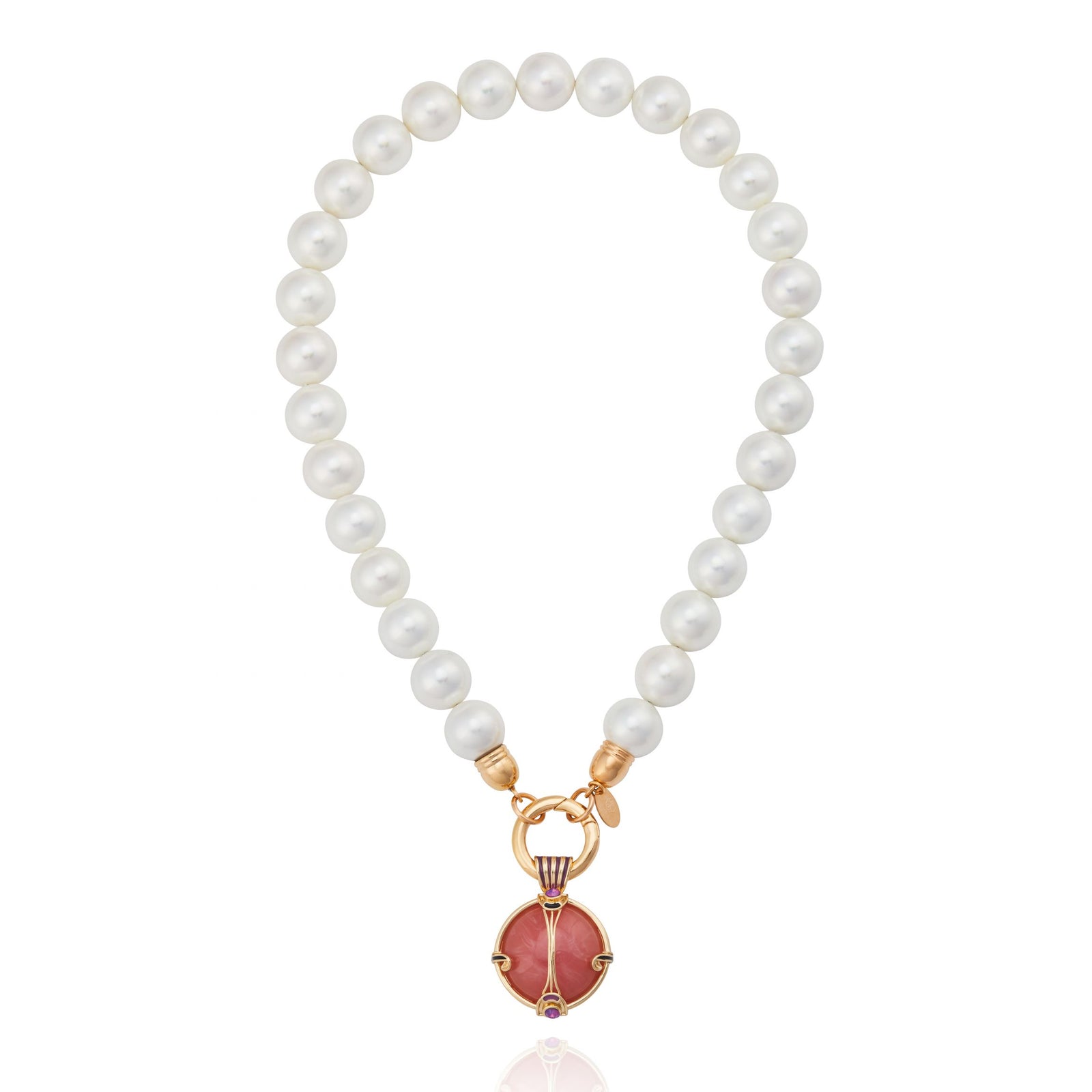 Colar Pérolas Pingente Quartzo Rosa San Marco Ouro