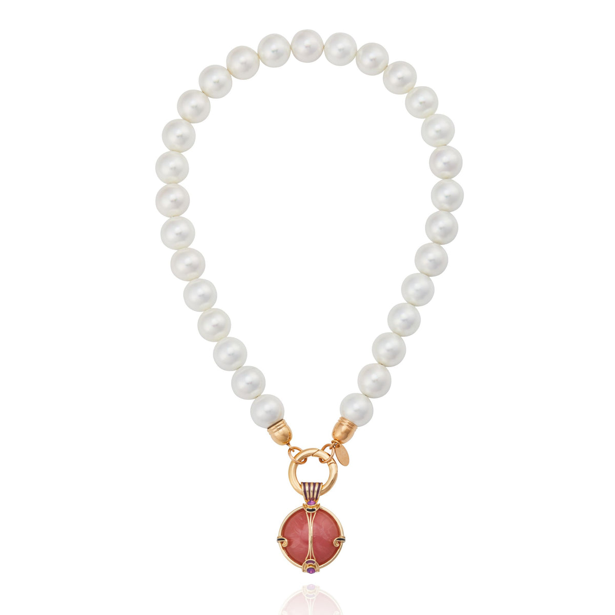 Colar Pérolas Pingente Quartzo Rosa San Marco Ouro