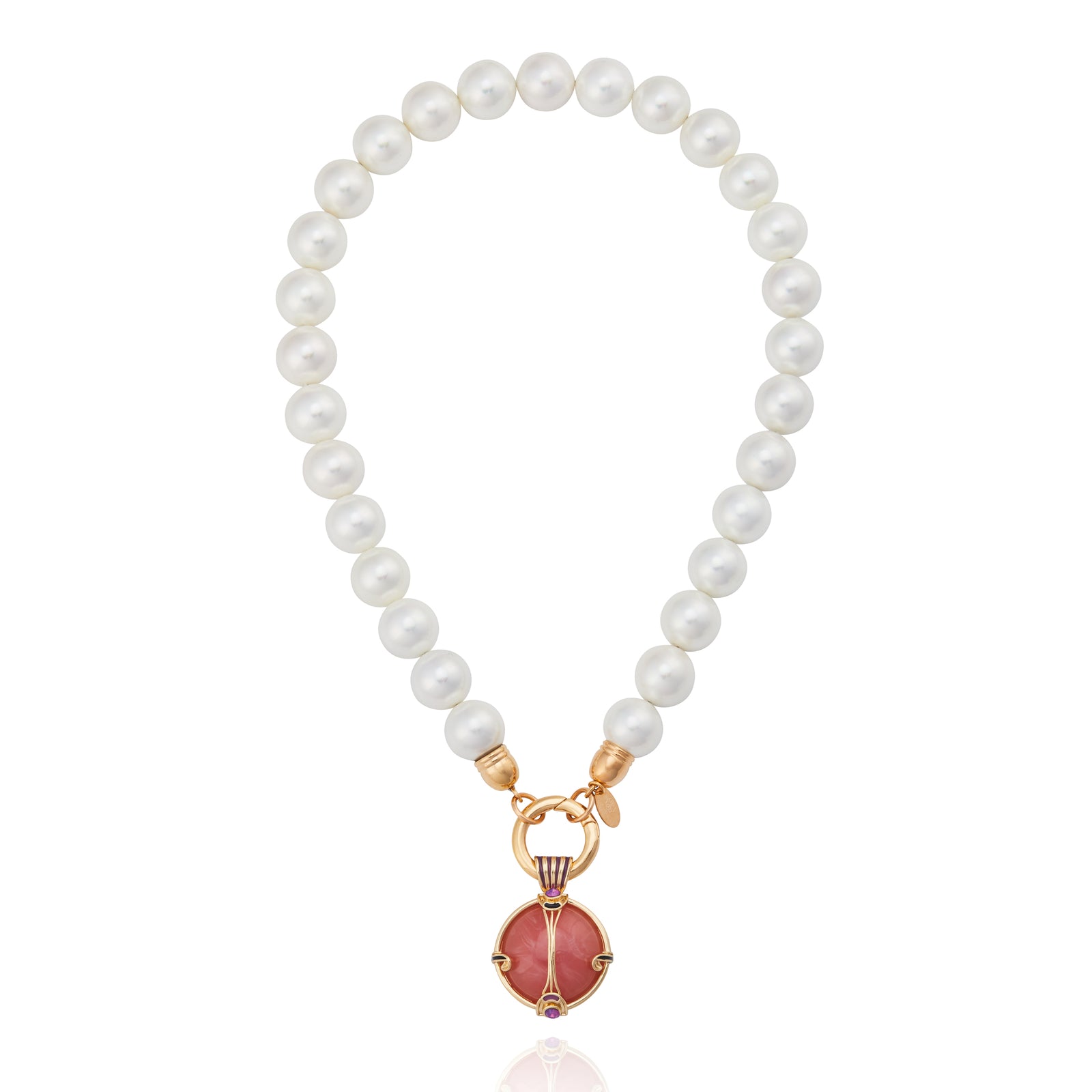 Colar Pérolas Pingente Quartzo Rosa San Marco Ouro