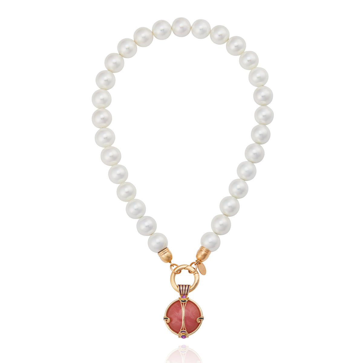 Colar Pérolas Pingente Quartzo Rosa San Marco Ouro