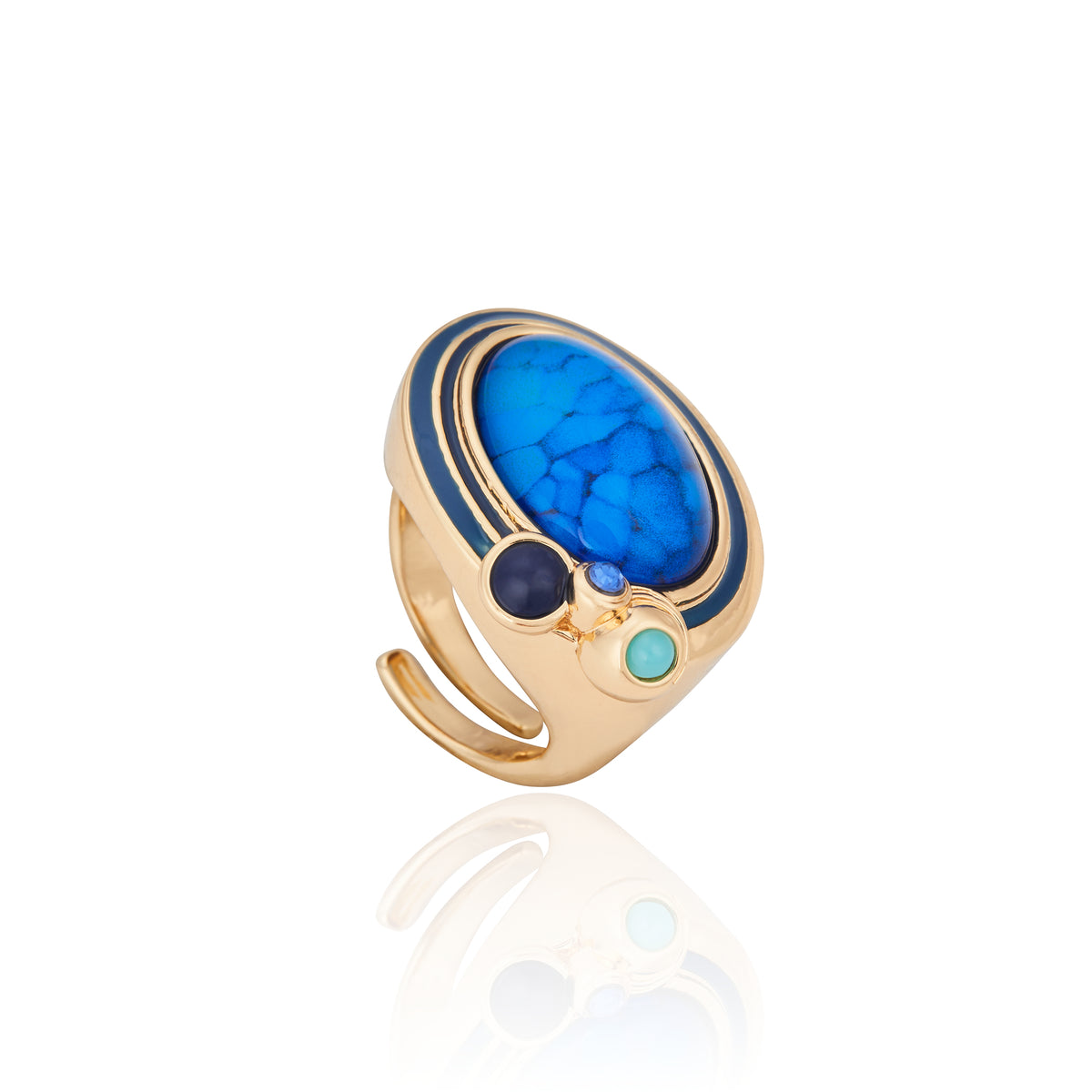Anel Oval Turquesa Ajustável  Rialto Ouro