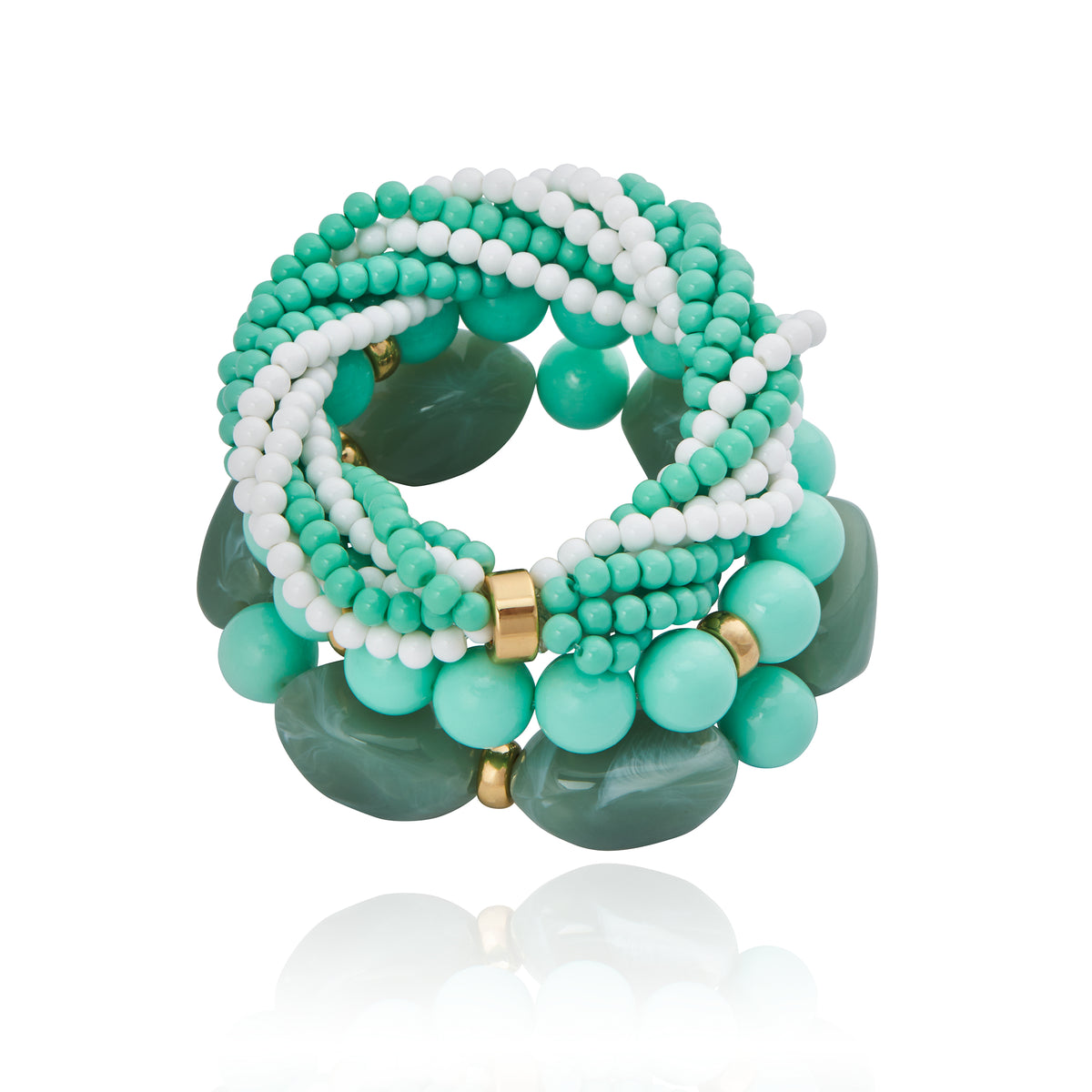 Kit Pulseira Murano Esferas Verde e Branco Verde