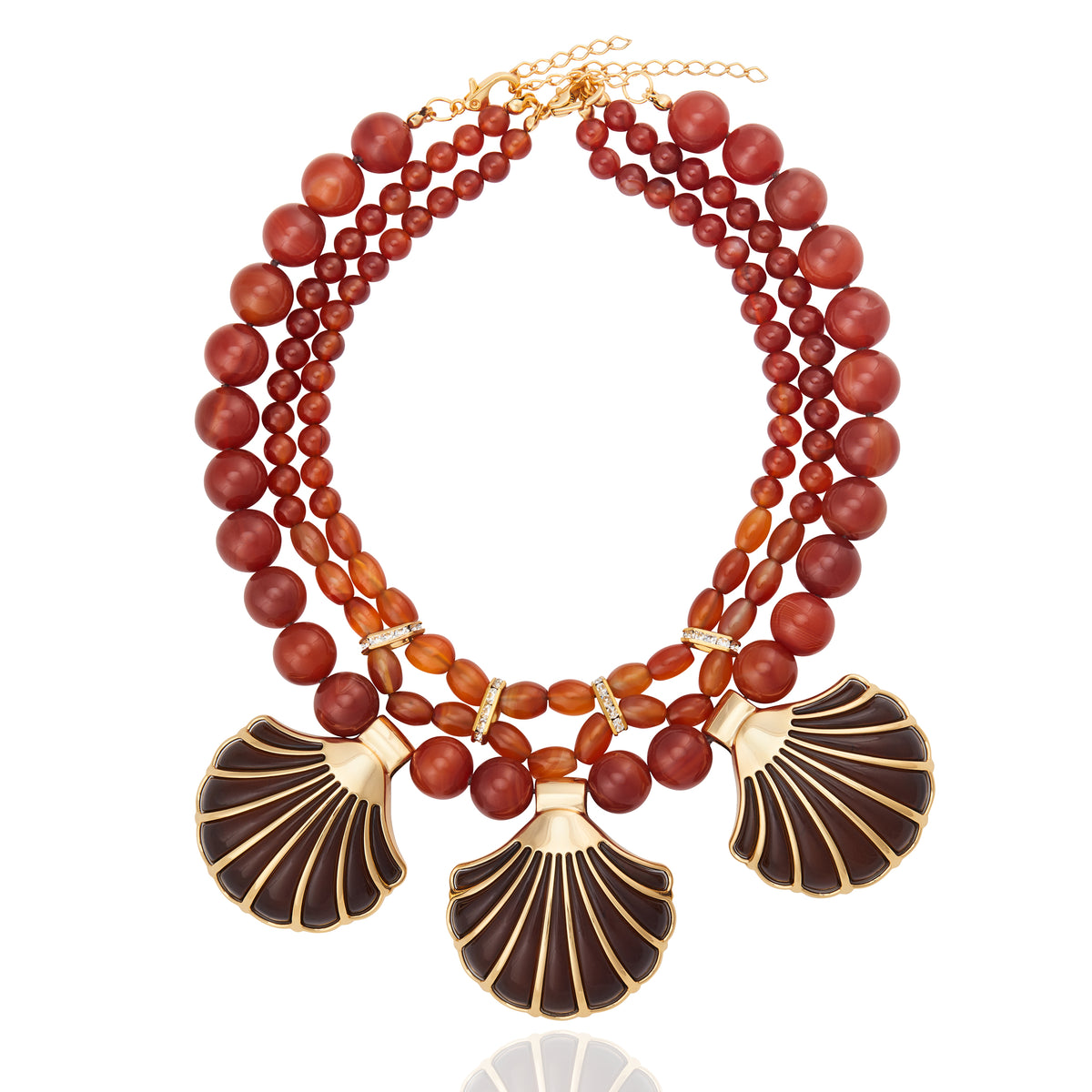 Colar 3 Conchas Esmaltado Agata Cornalina Agata Cornalina
