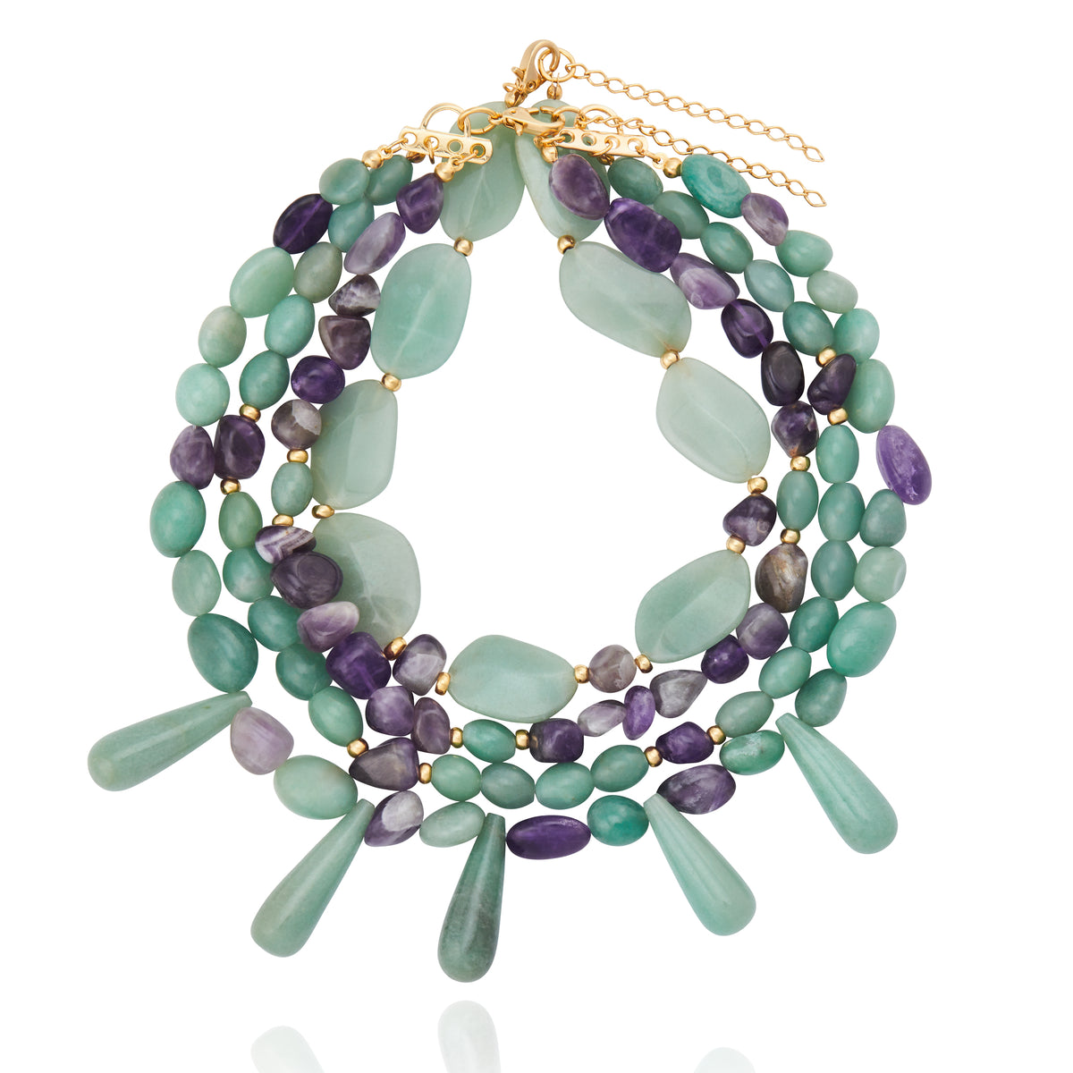 Colar Gota Chocker Ametista e Quartzo Verde Verde