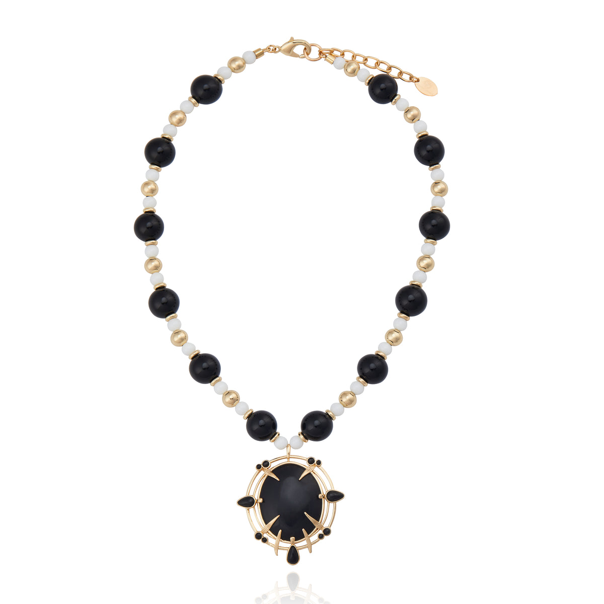Colar Esfera Branco e Preto Pingente Preto