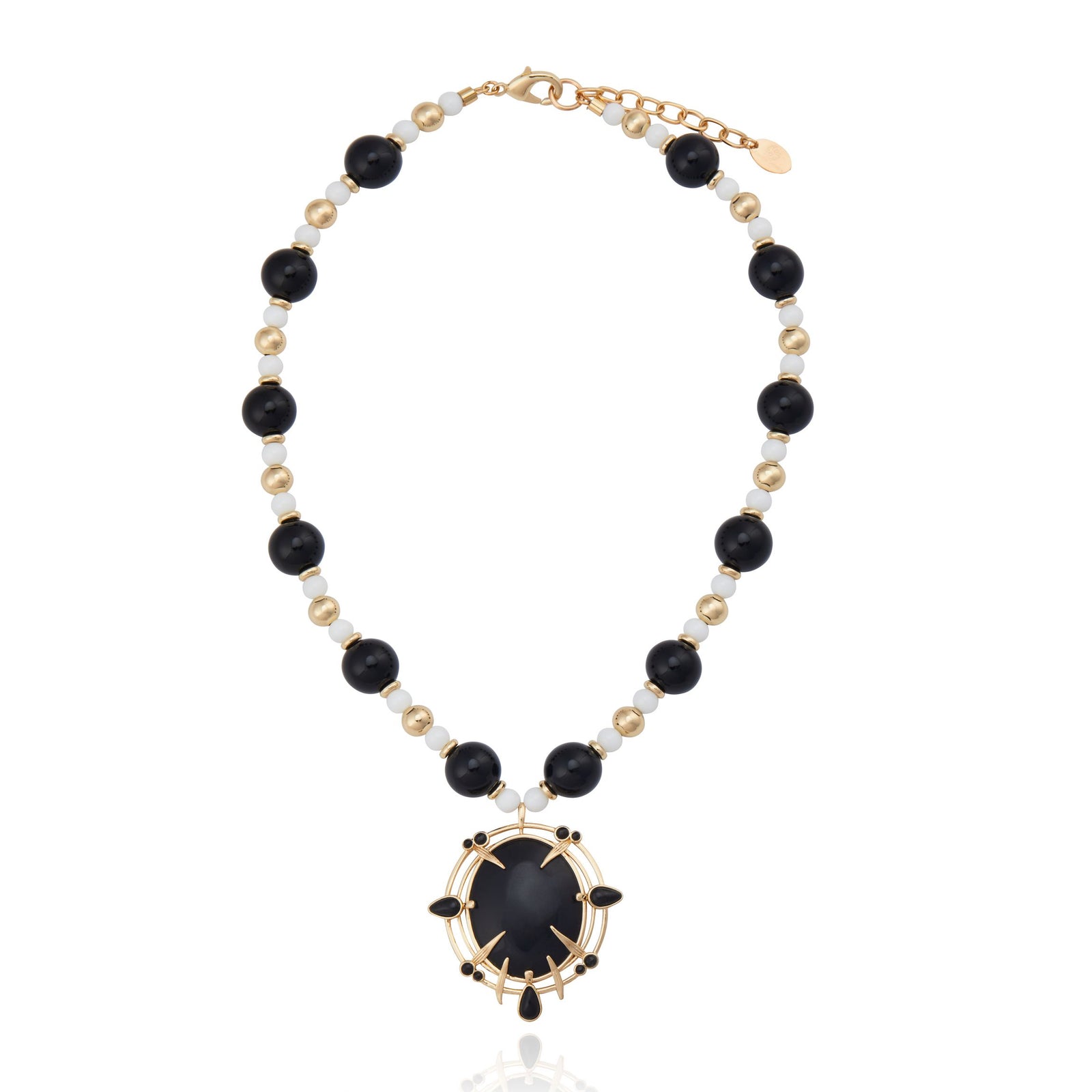 Colar Esfera Branco e Preto Pingente Preto