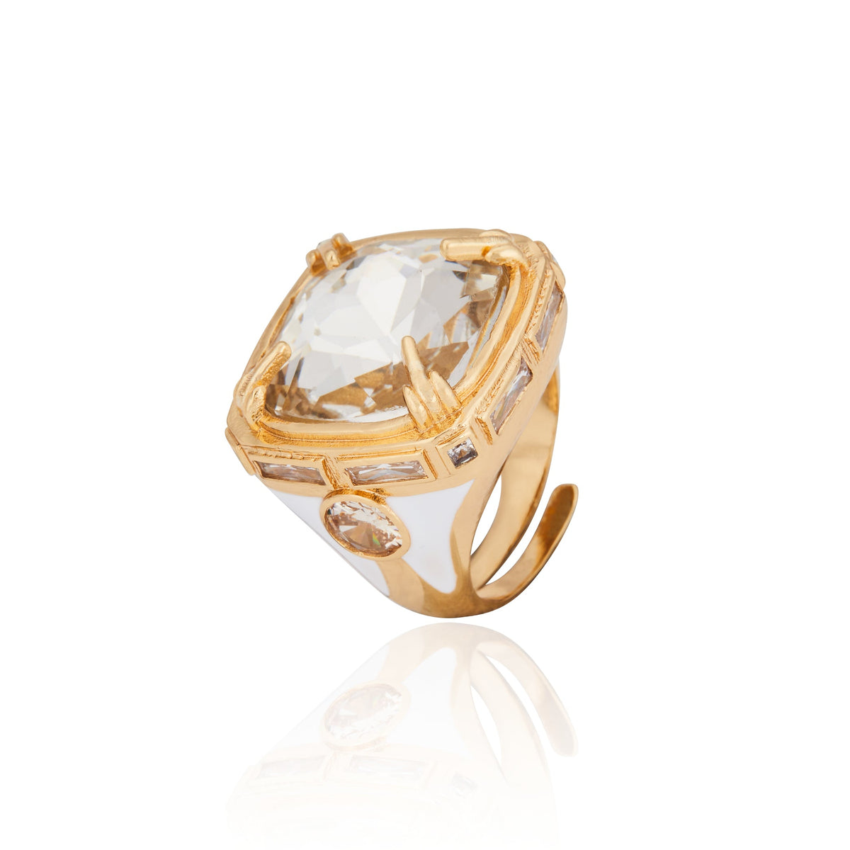 Anel Ajustável Duomo Cristal com Branco Cristal