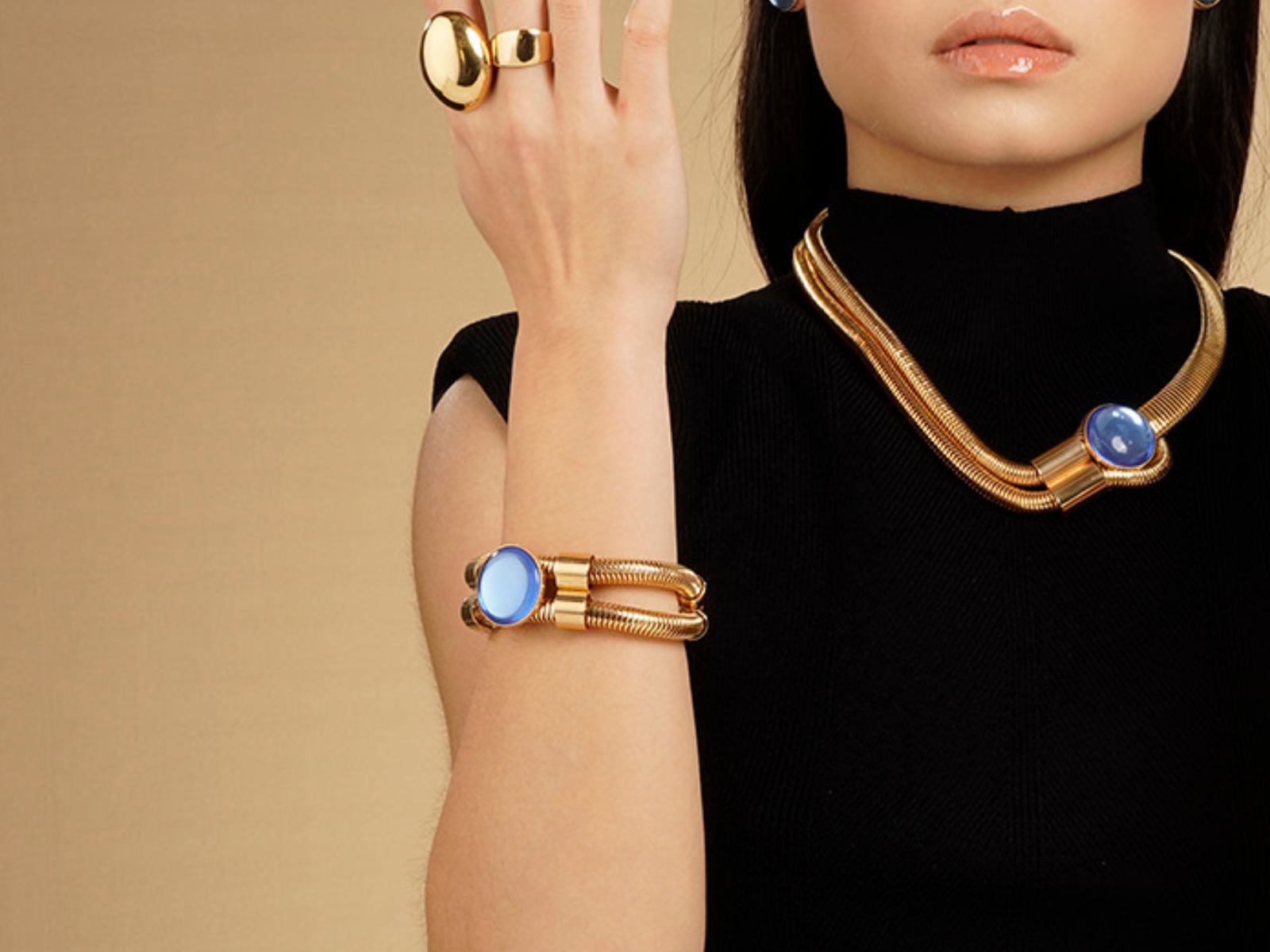 Bracelete Double Bali Blue Ouro