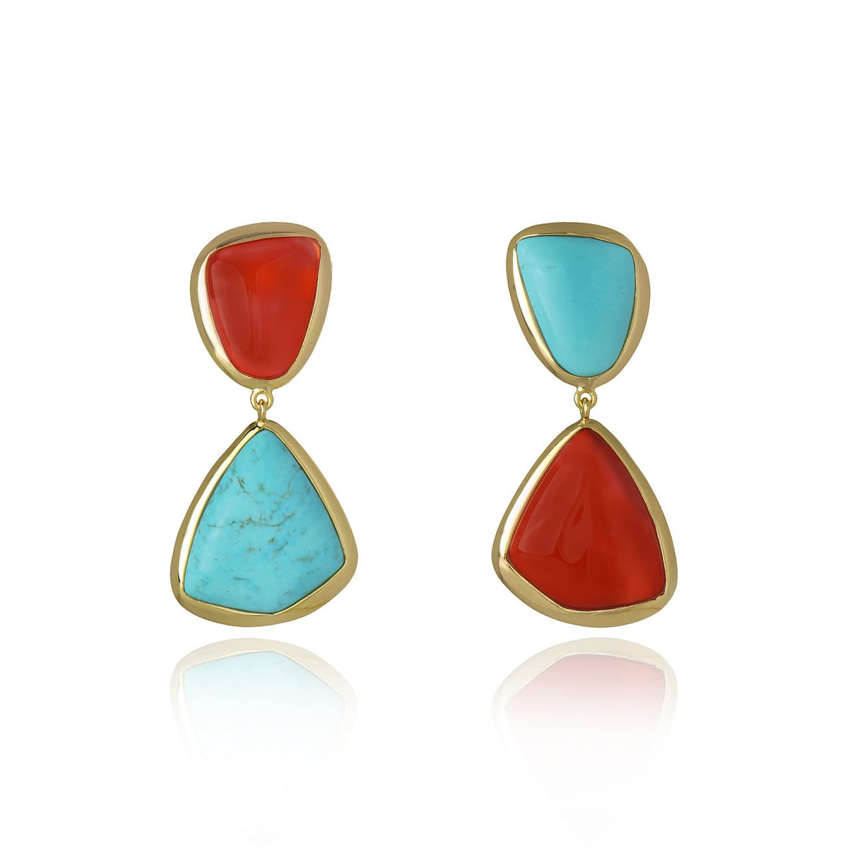 Brinco Angra Agata Rosa e Howlita Turquesa Ouro