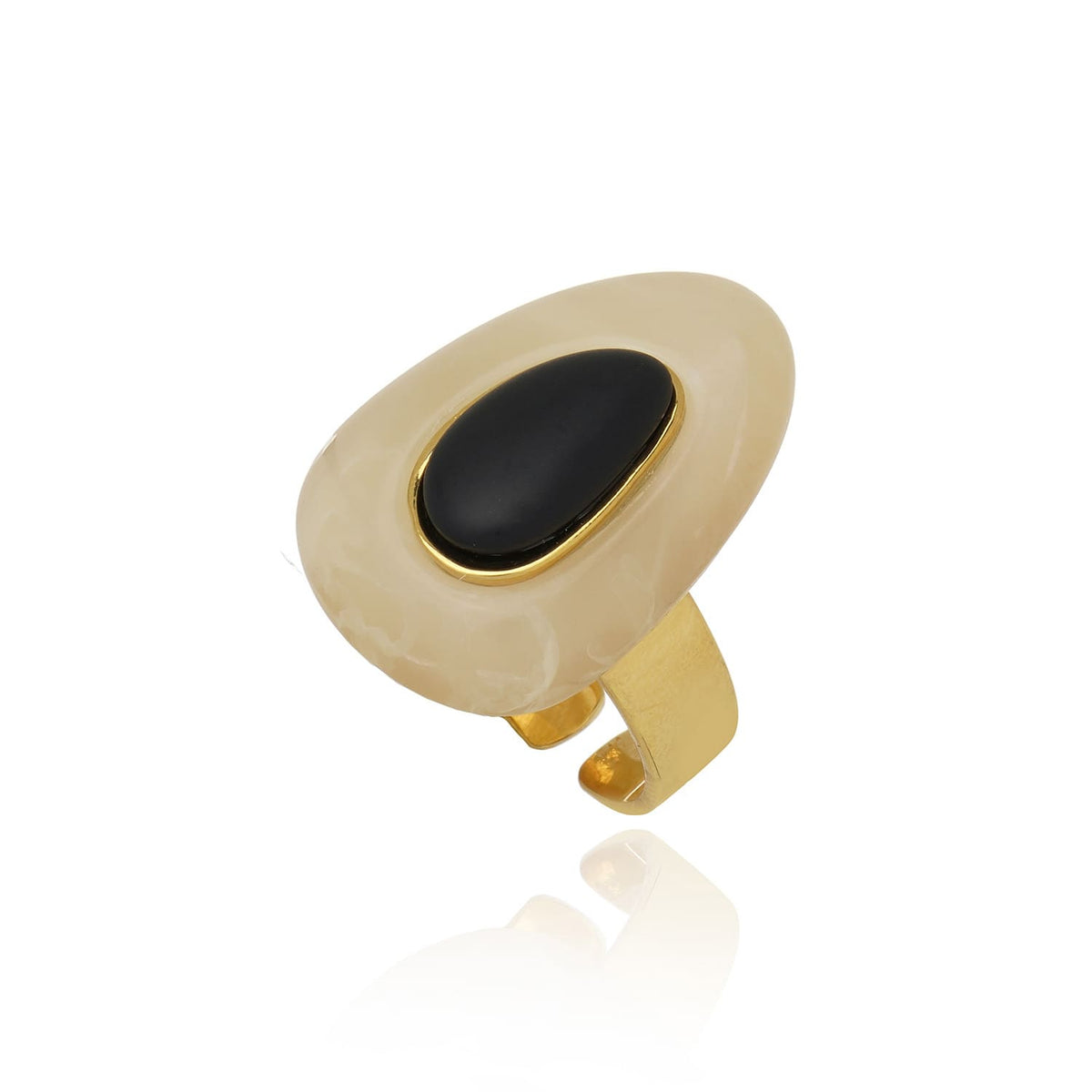 Anel Ajustavel Gota Resina Areia Brilhante e Preto Lebon Ouro