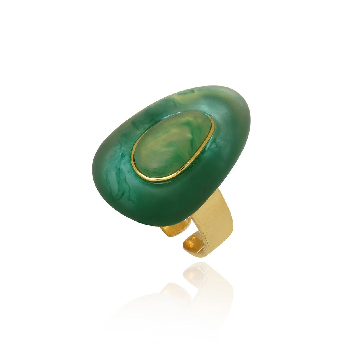 Anel Ajustavel Gota Resina Verde Translucido Grumari Ouro
