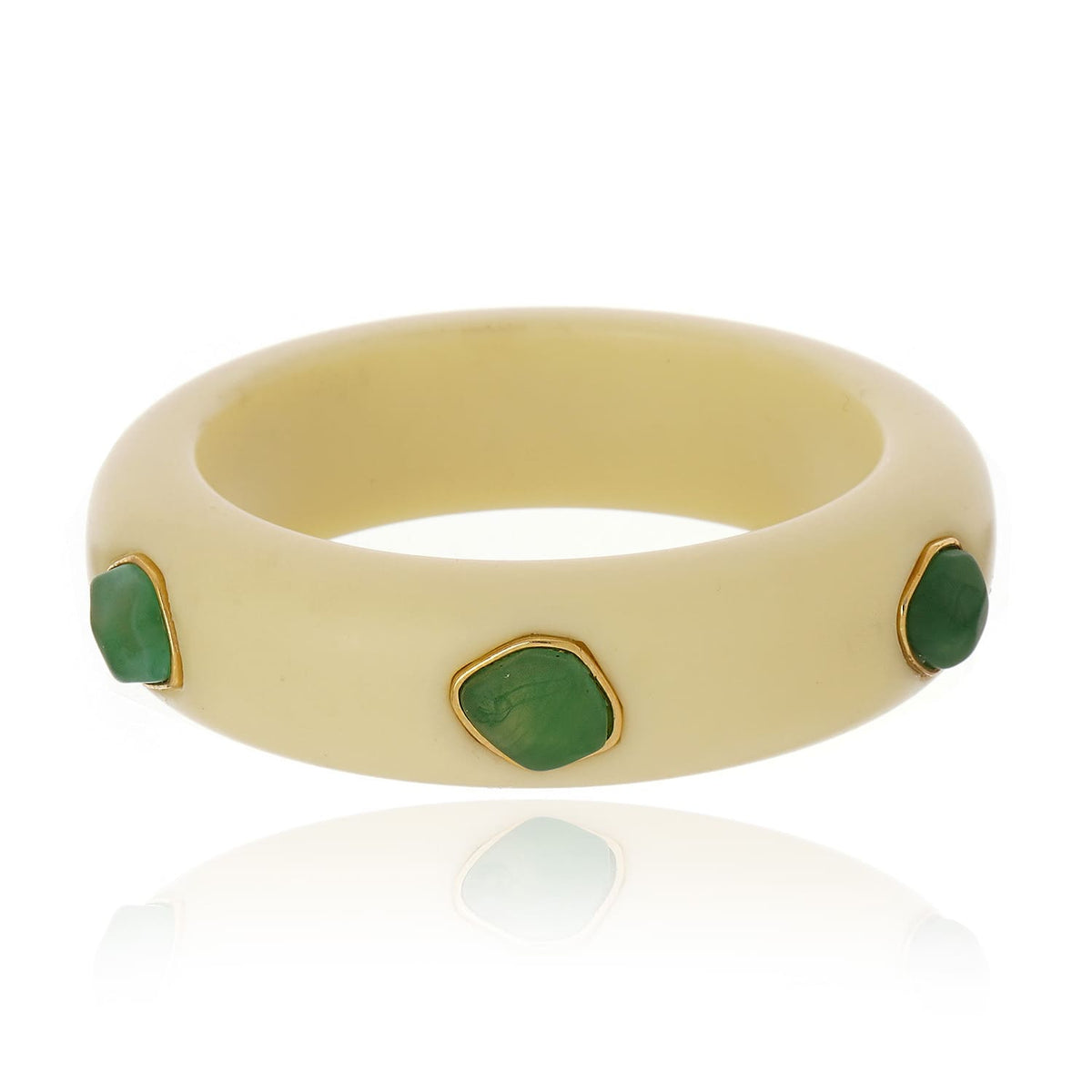 Bracelete Multi Pedras Resina Marfim e Verde Translucido Grumari Ouro