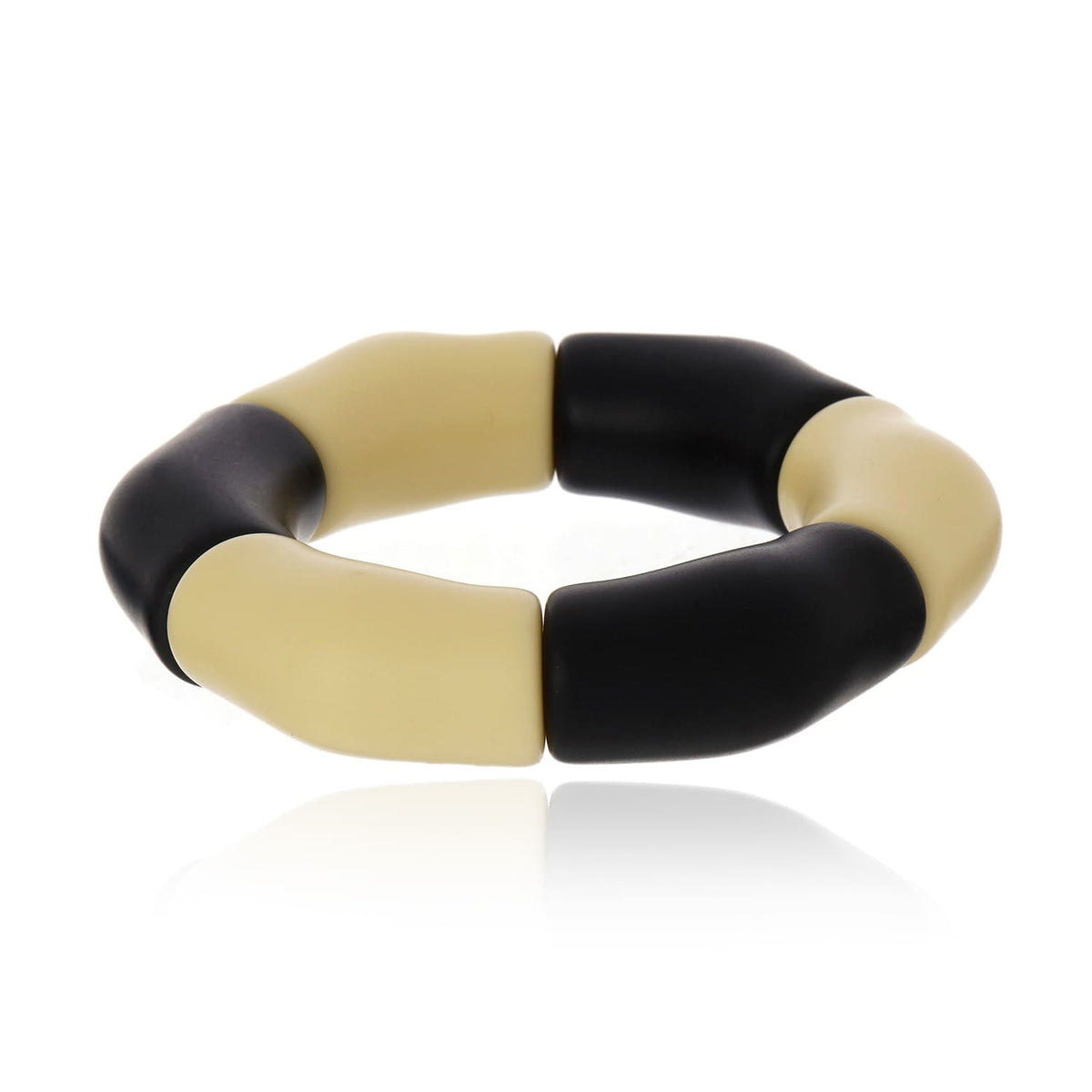 Pulseira Gomos Resina Marfim e Preto Copacabana Ouro