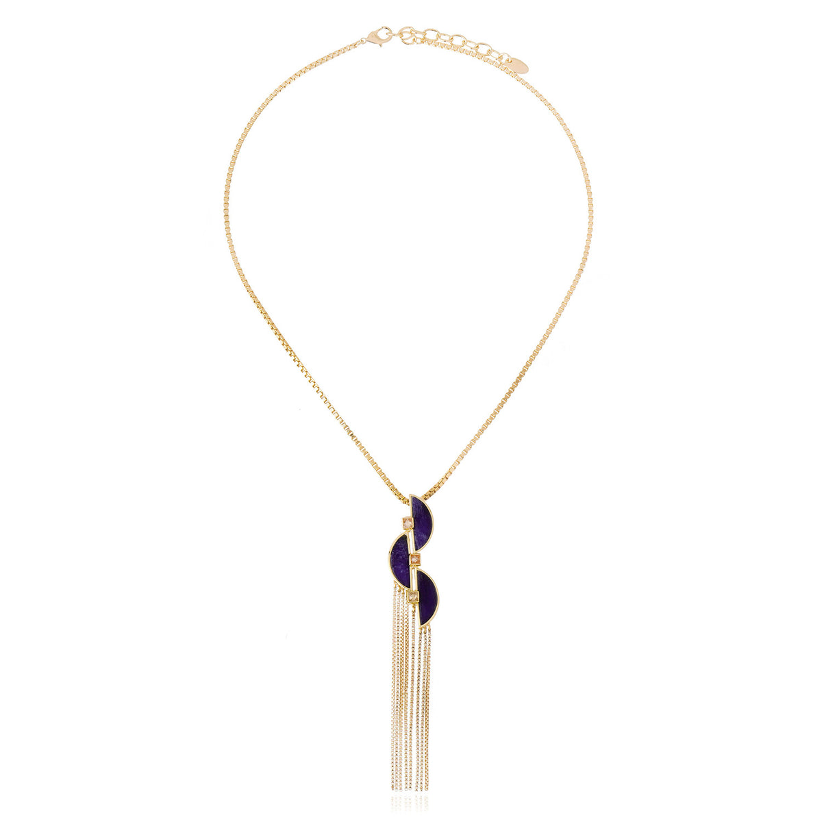 Colar Franja Pureza Lapis Lazuli com Madreperola Ouro