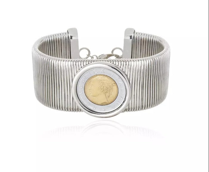 Bracelete Cloe Tubogas Largo Moeda Italiana Prata