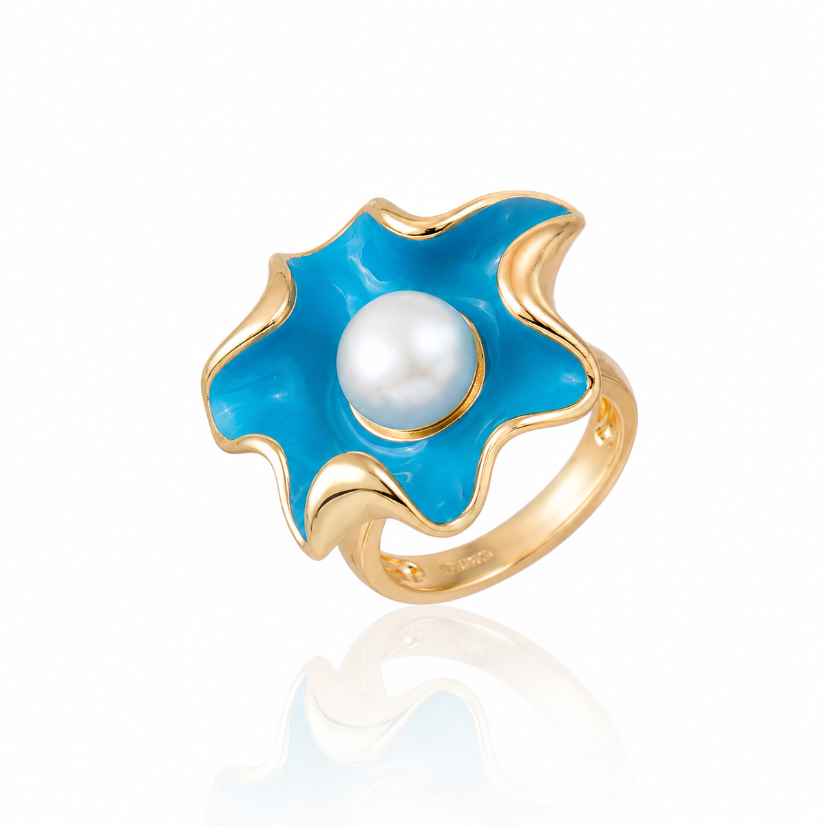 ANEL FLOWER PEROLA TURQUESA Ouro