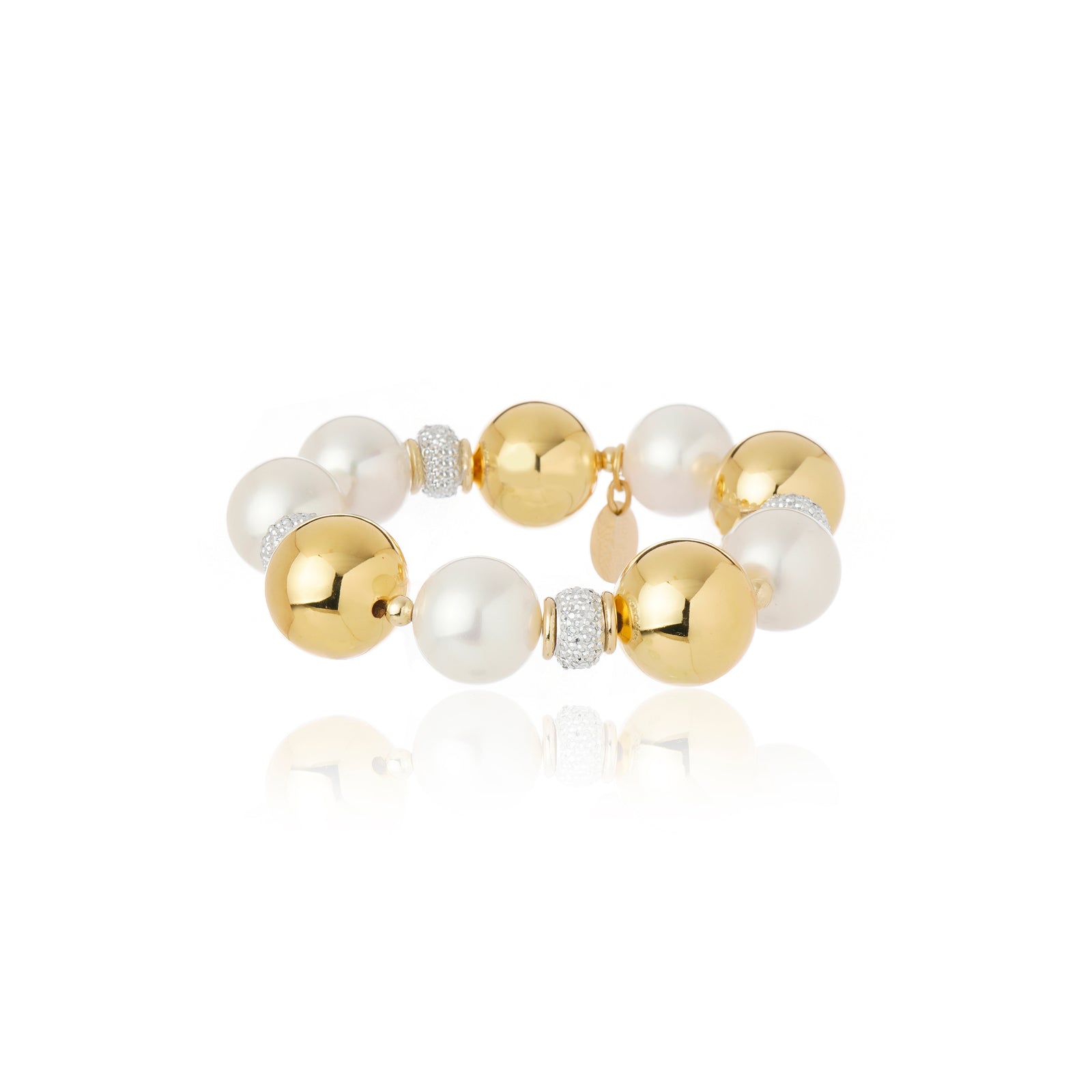 PULSEIRA ESFERAS E PEROLAS COM CRISTAL Ouro