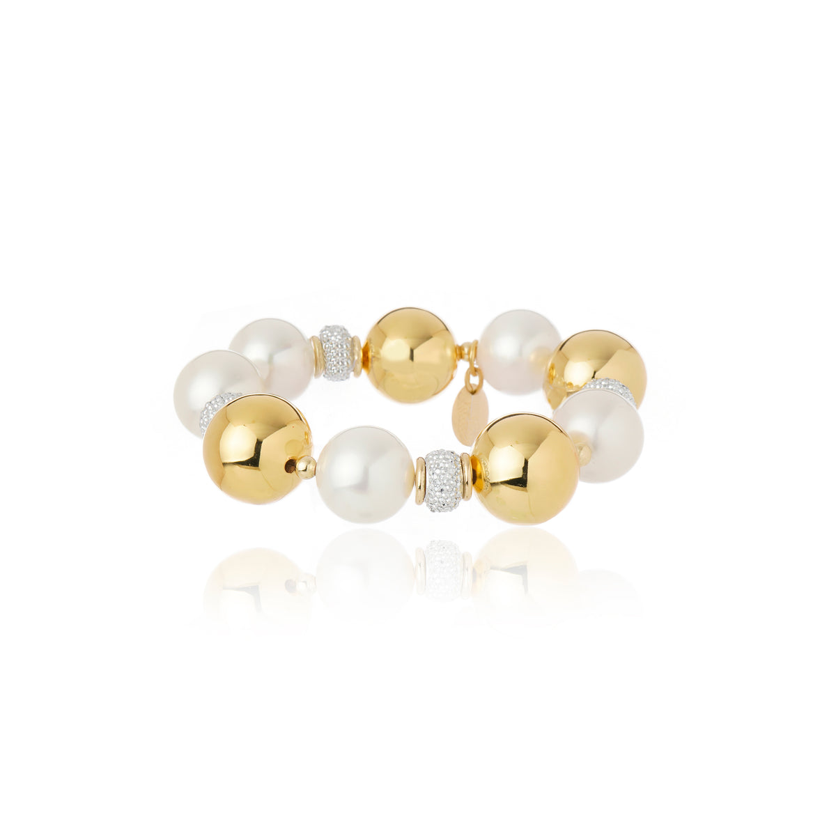PULSEIRA ESFERAS E PEROLAS COM CRISTAL Ouro