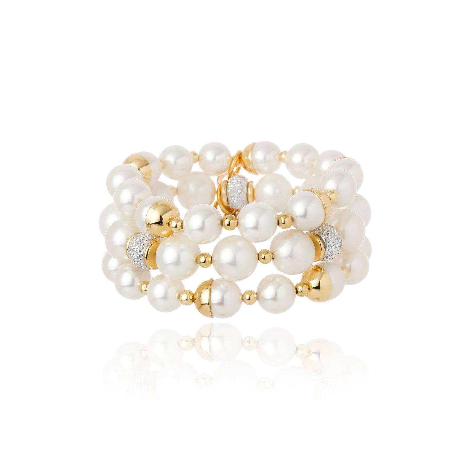 PULSEIRA TRIO PEROLAS COM CRISTAIS Ouro