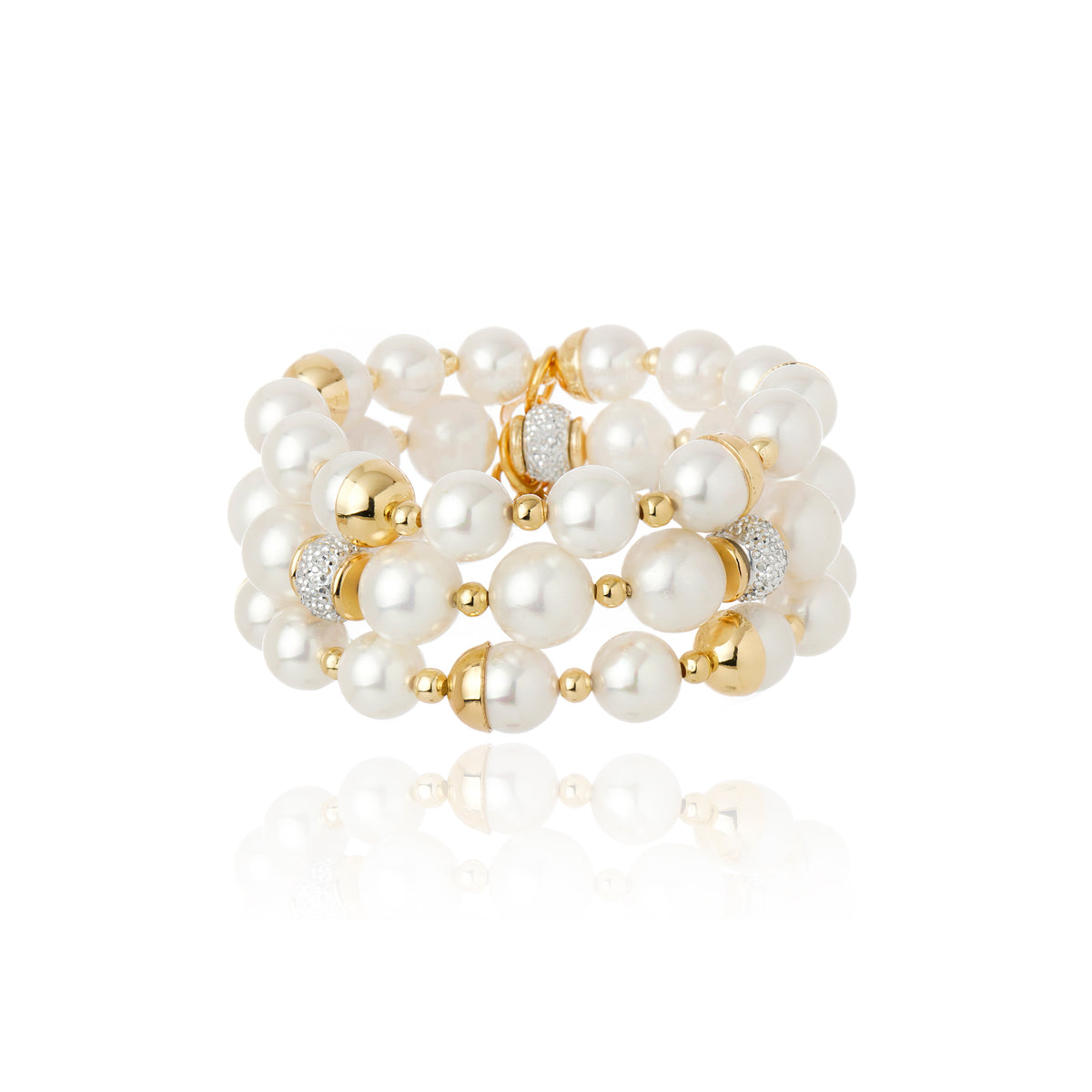 PULSEIRA TRIO PEROLAS COM CRISTAIS Ouro