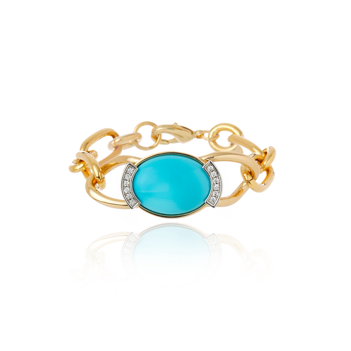 Pulseira Elos com Pedra Turquesa Ouro