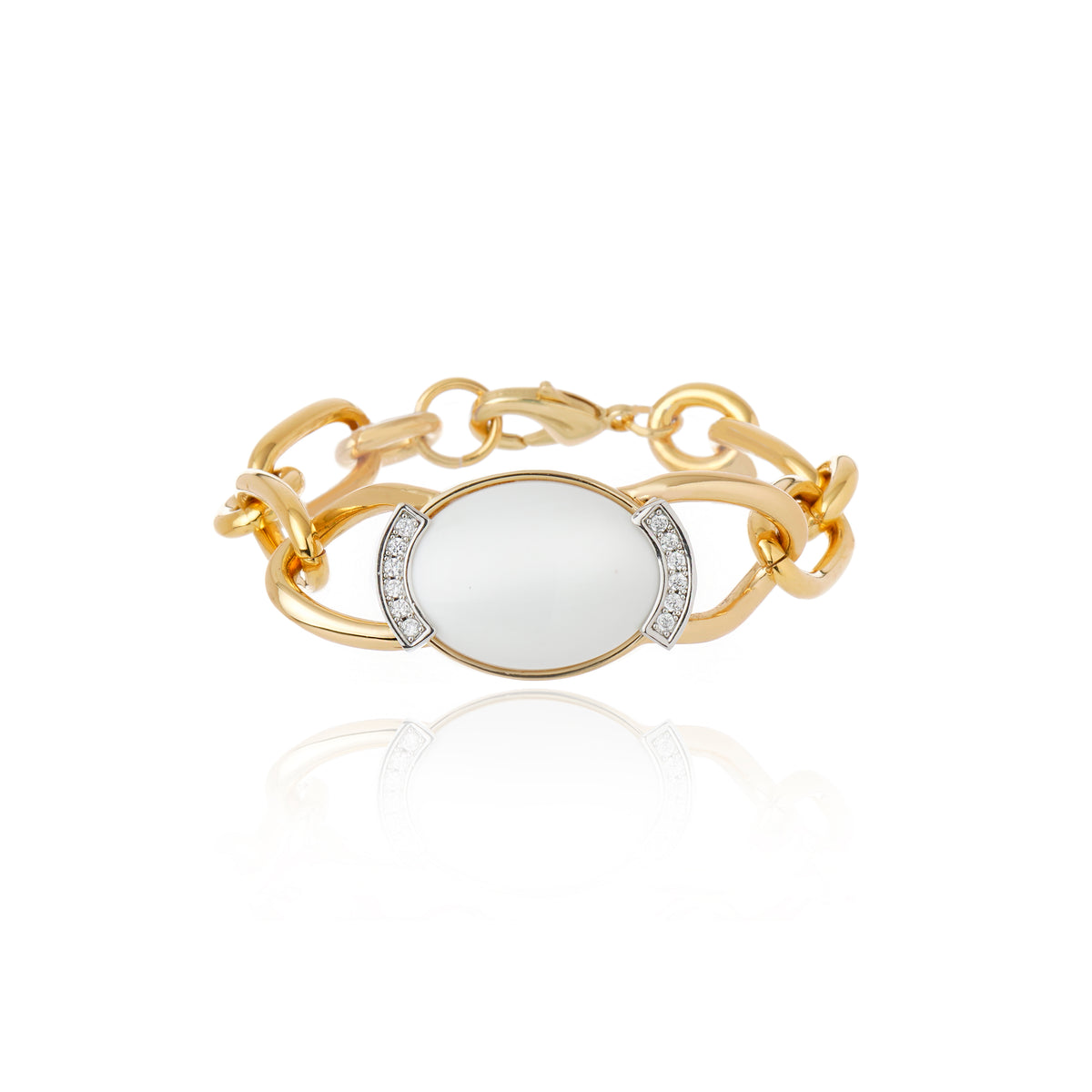 Pulseira Elos com Pedra Branca Ouro
