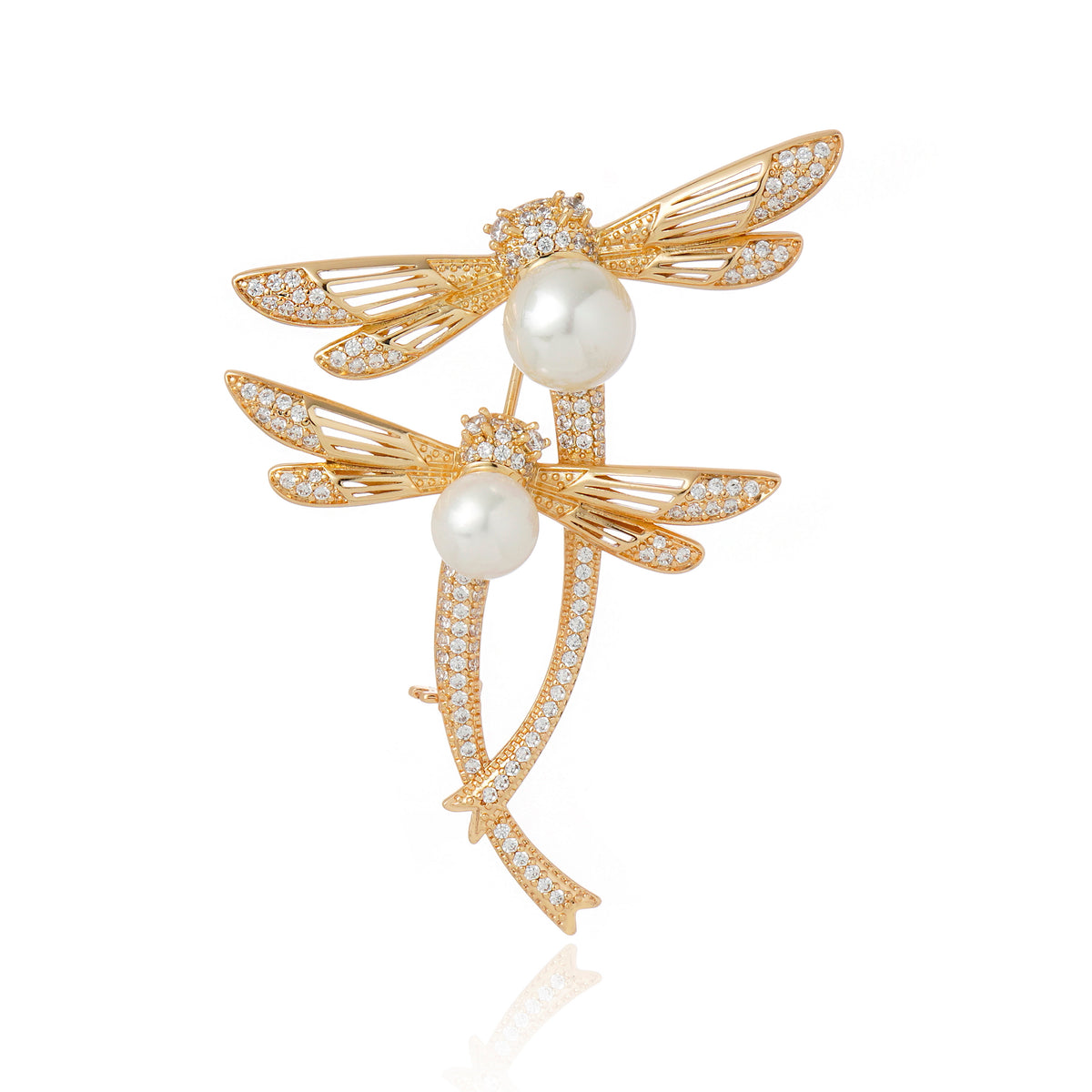 BROCHE LIBELULA PEROLAS Ouro