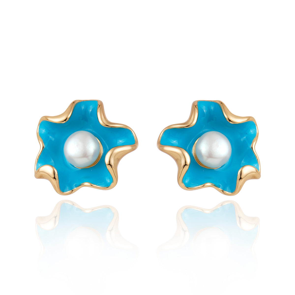 BRINCO FLOWER PEROLA  TURQUESA Ouro