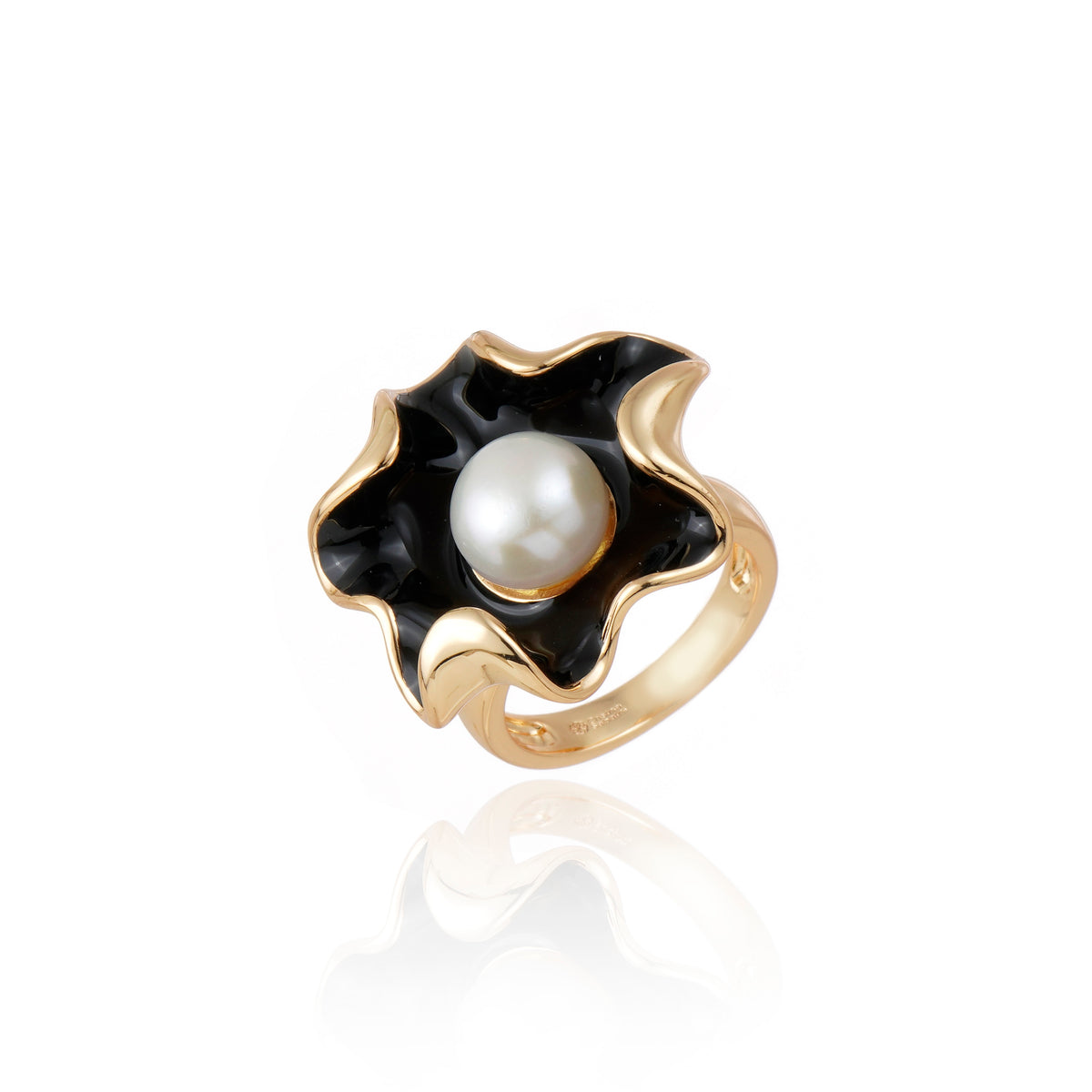 ANEL FLOWER PEROLA PRETO Ouro