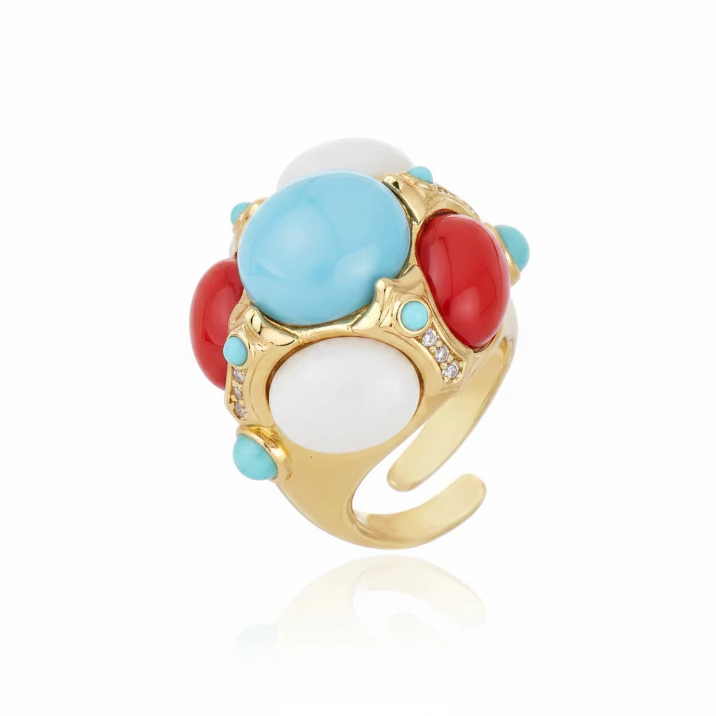 Anel Martins Turquesa e Vermelho Ouro