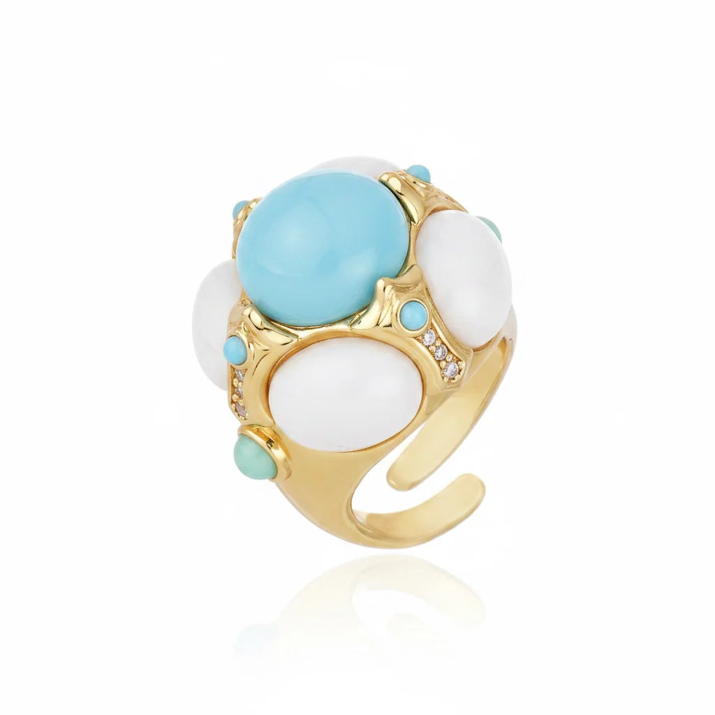 Anel Martins Turquesa e Branco Ouro