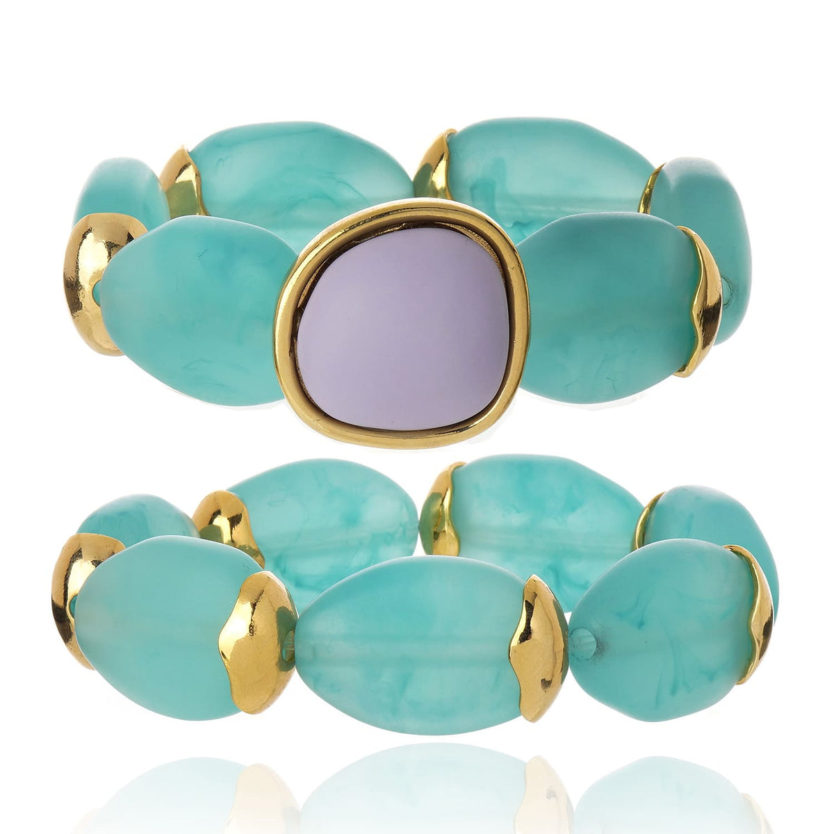 Kit Pulseira Duo Resina Tuquesa e Lilas Barra da Tijuca Ouro