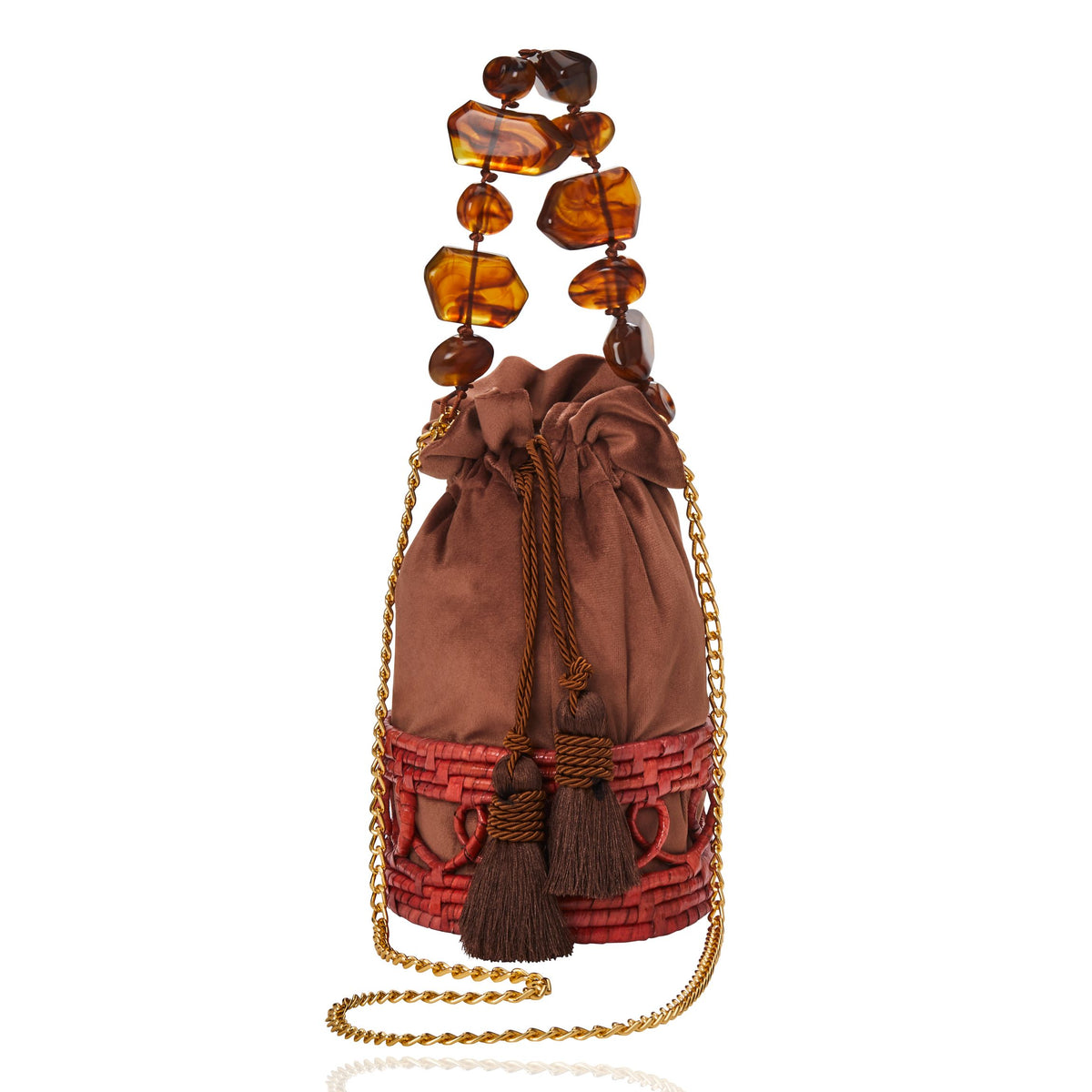 Bolsa Cesta Alça Pedra e Corrente Marrom Marrom