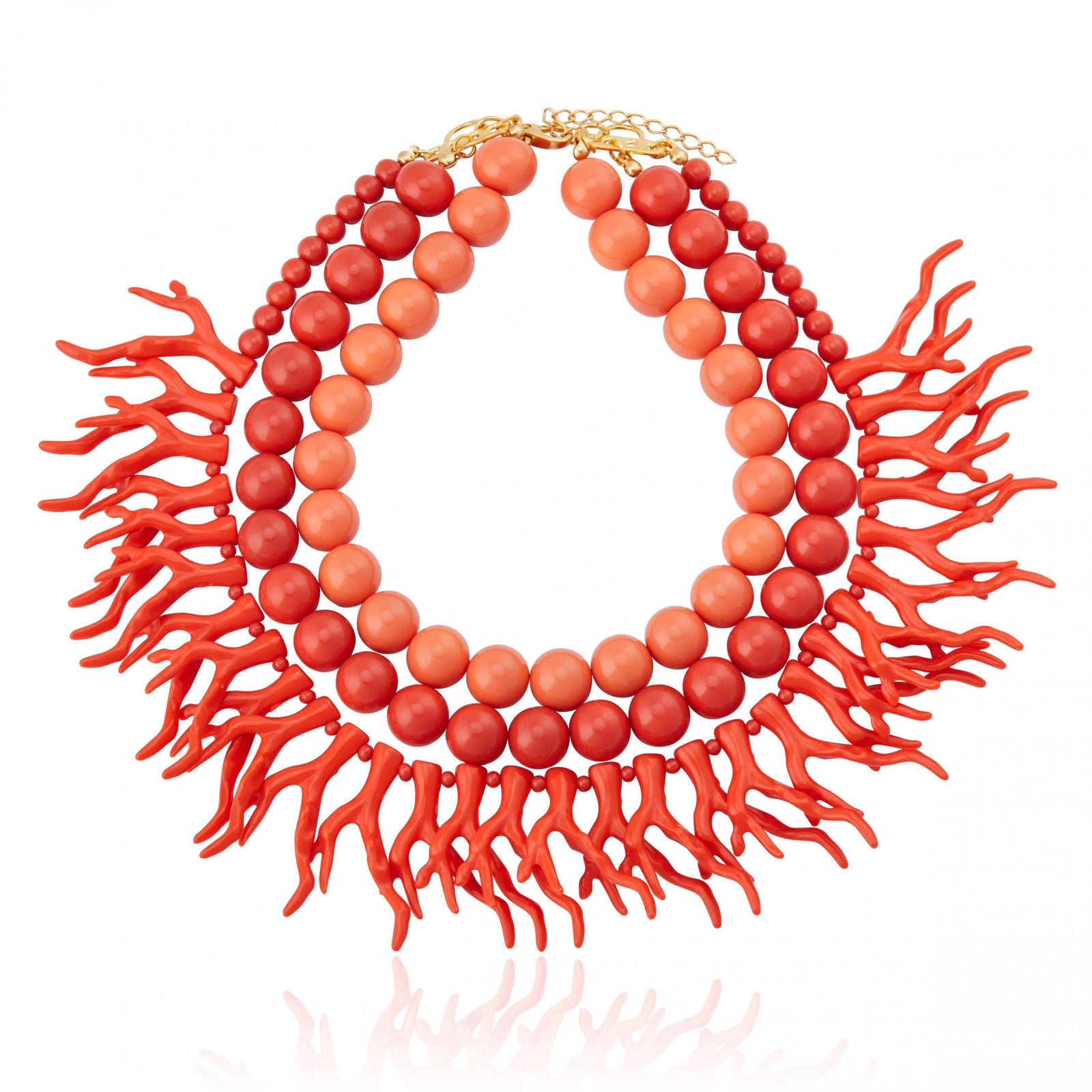 Colar Triplo Esfera com Coral Coral
