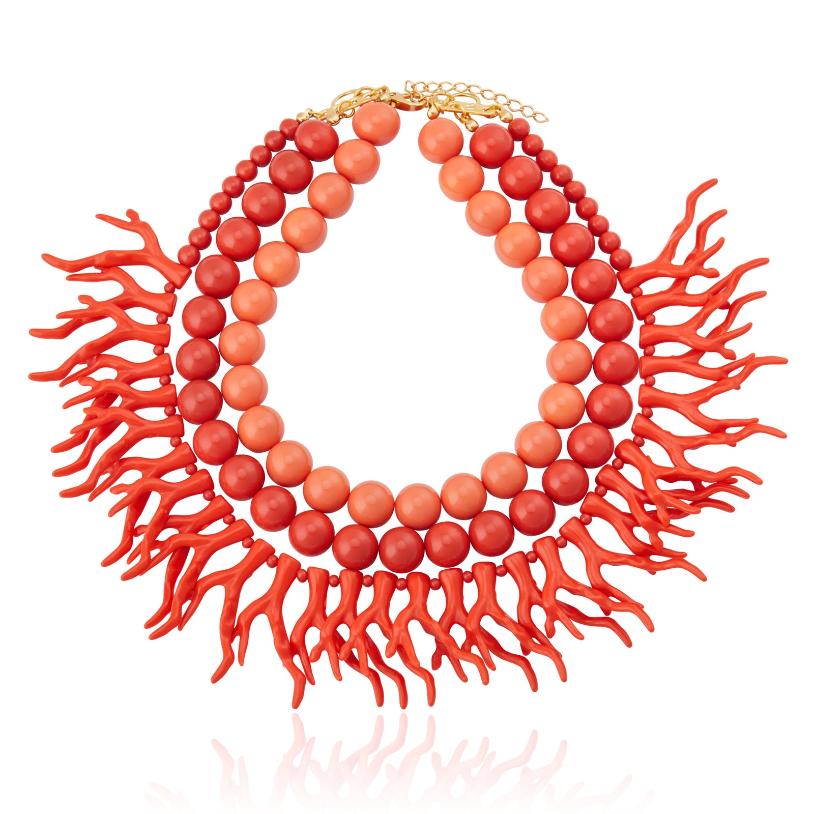 Colar Triplo Esfera com Coral Coral