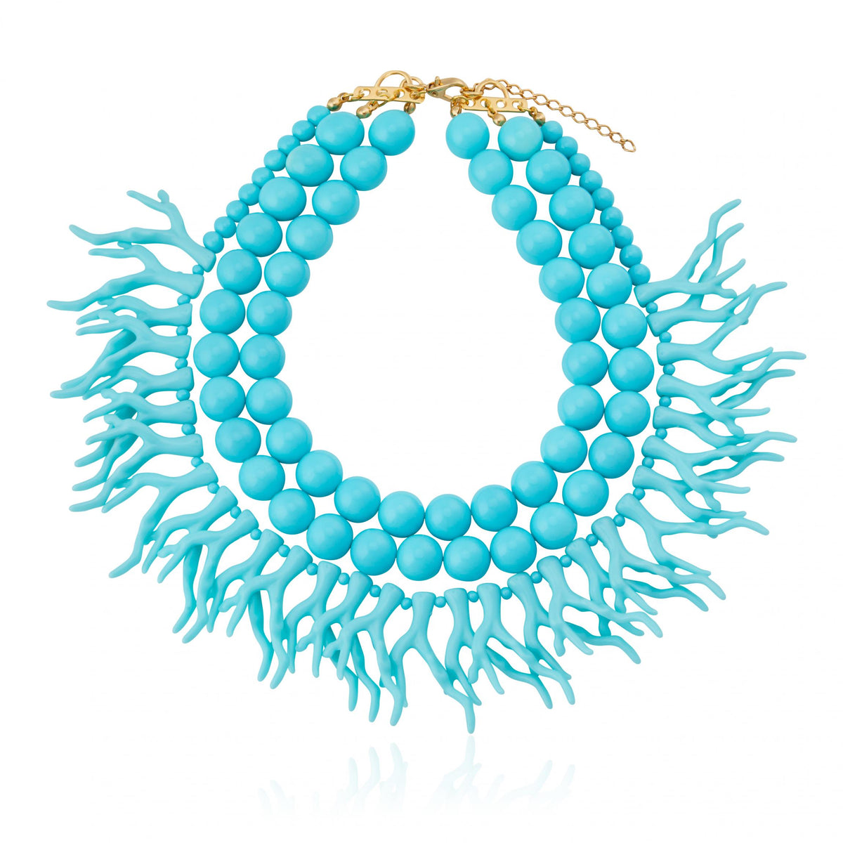 Colar Triplo Esfera com Coral Turquesa Coral com Turquesa