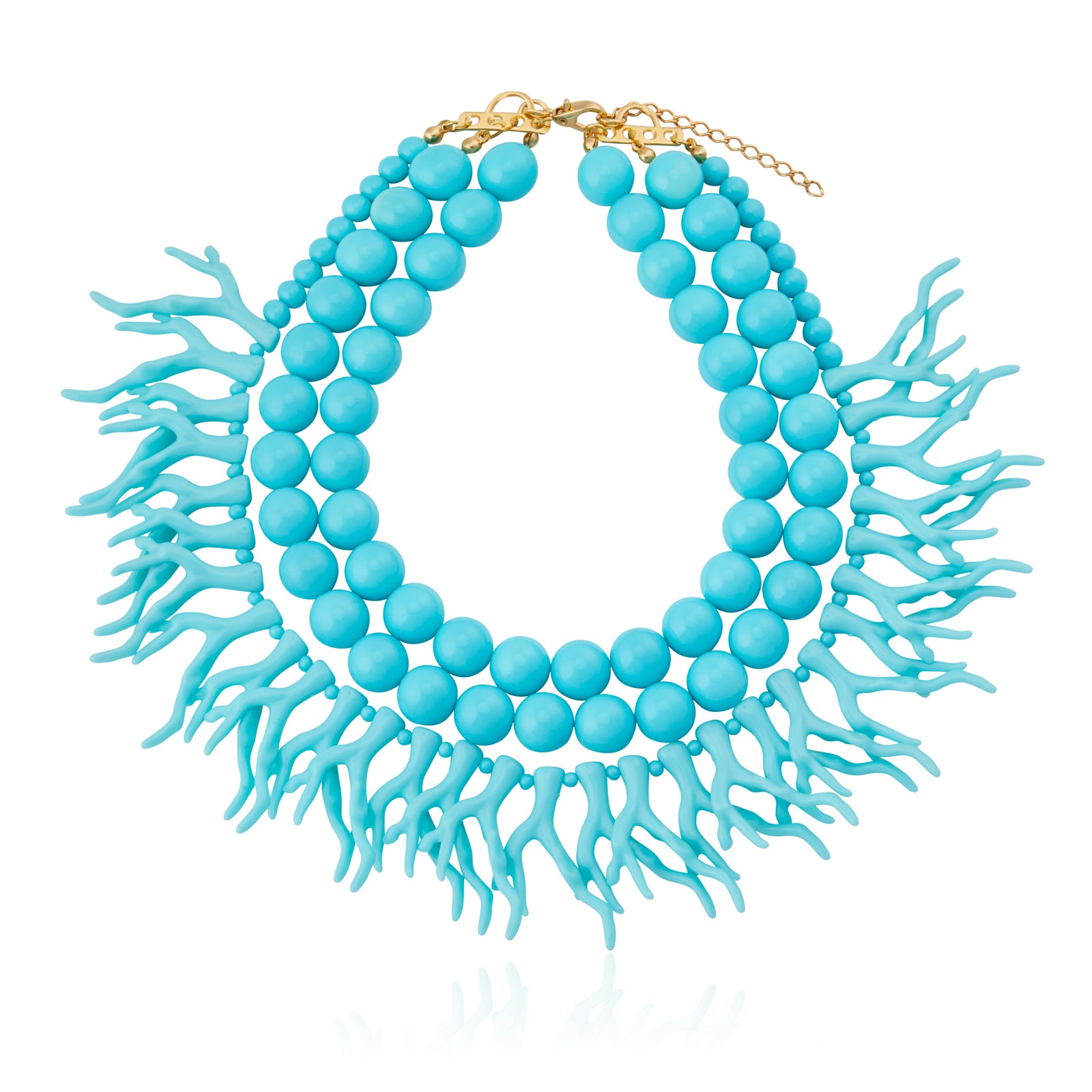 Colar Triplo Esfera com Coral Turquesa Coral com Turquesa