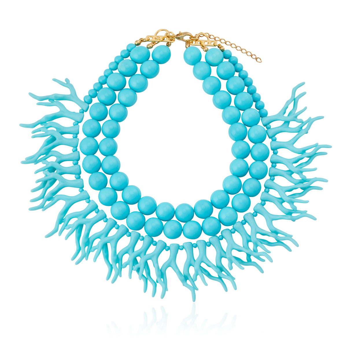 Colar Triplo Esfera com Coral Turquesa Coral com Turquesa