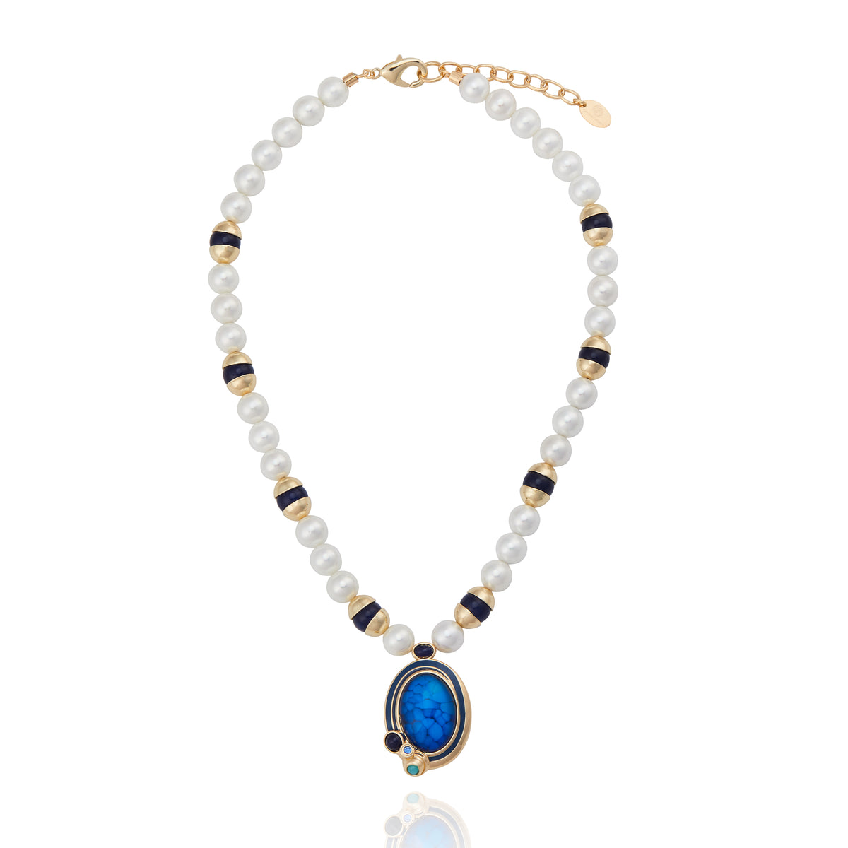 Colar Pérolas Pingente Oval Turquesa Rialto Ouro